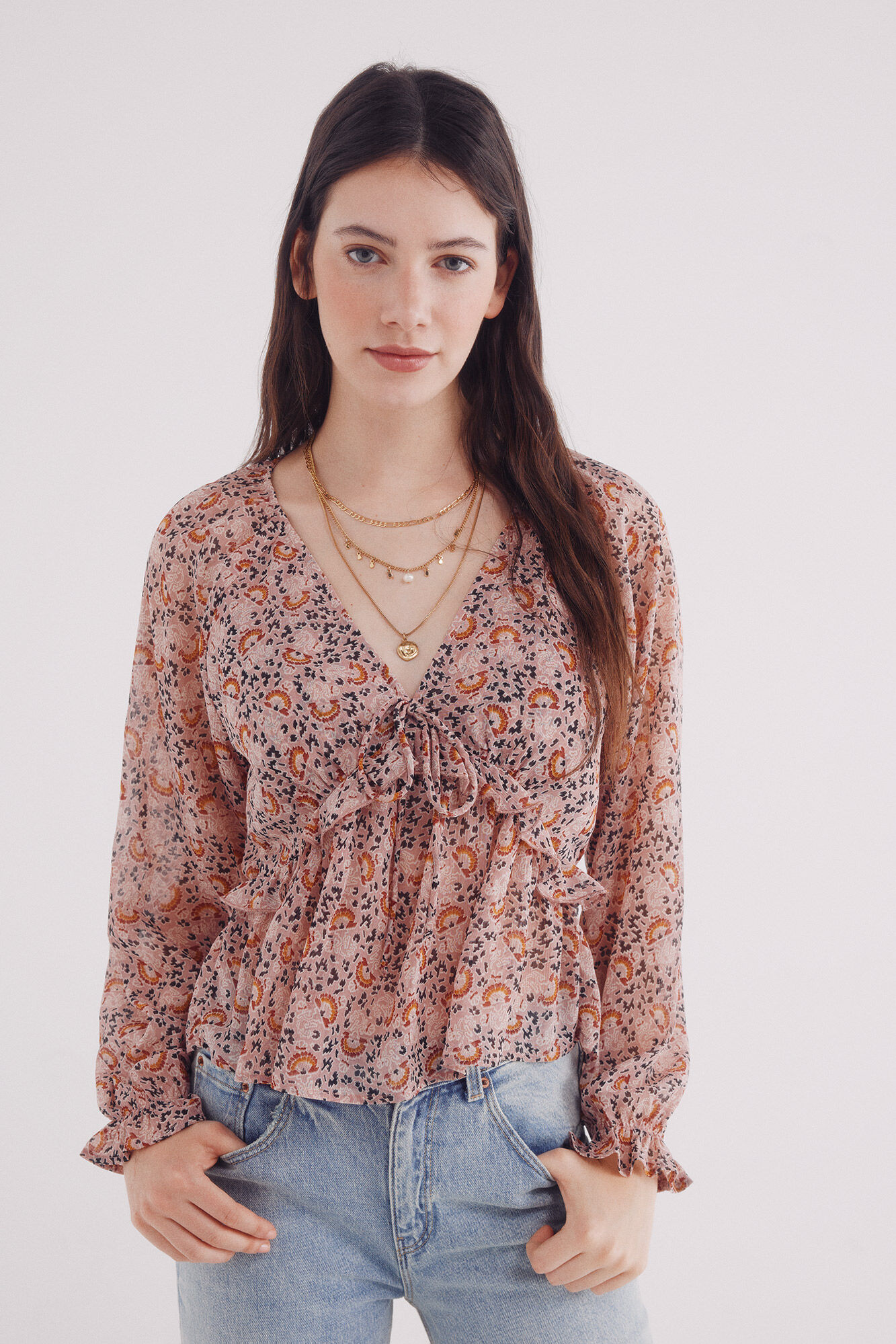 Springfield Blusa gasa estampada