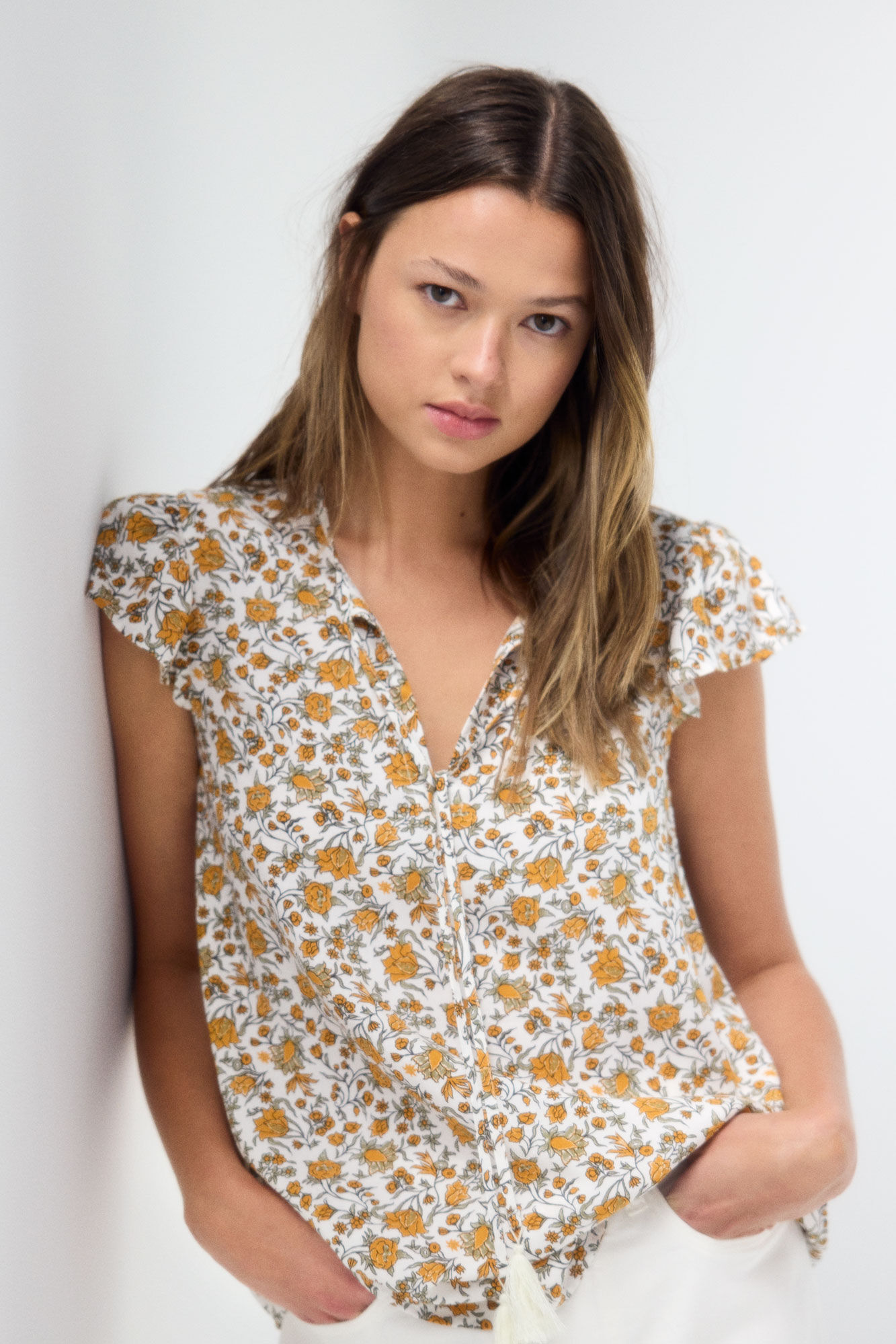 Springfield Blusa fluida estampada natural