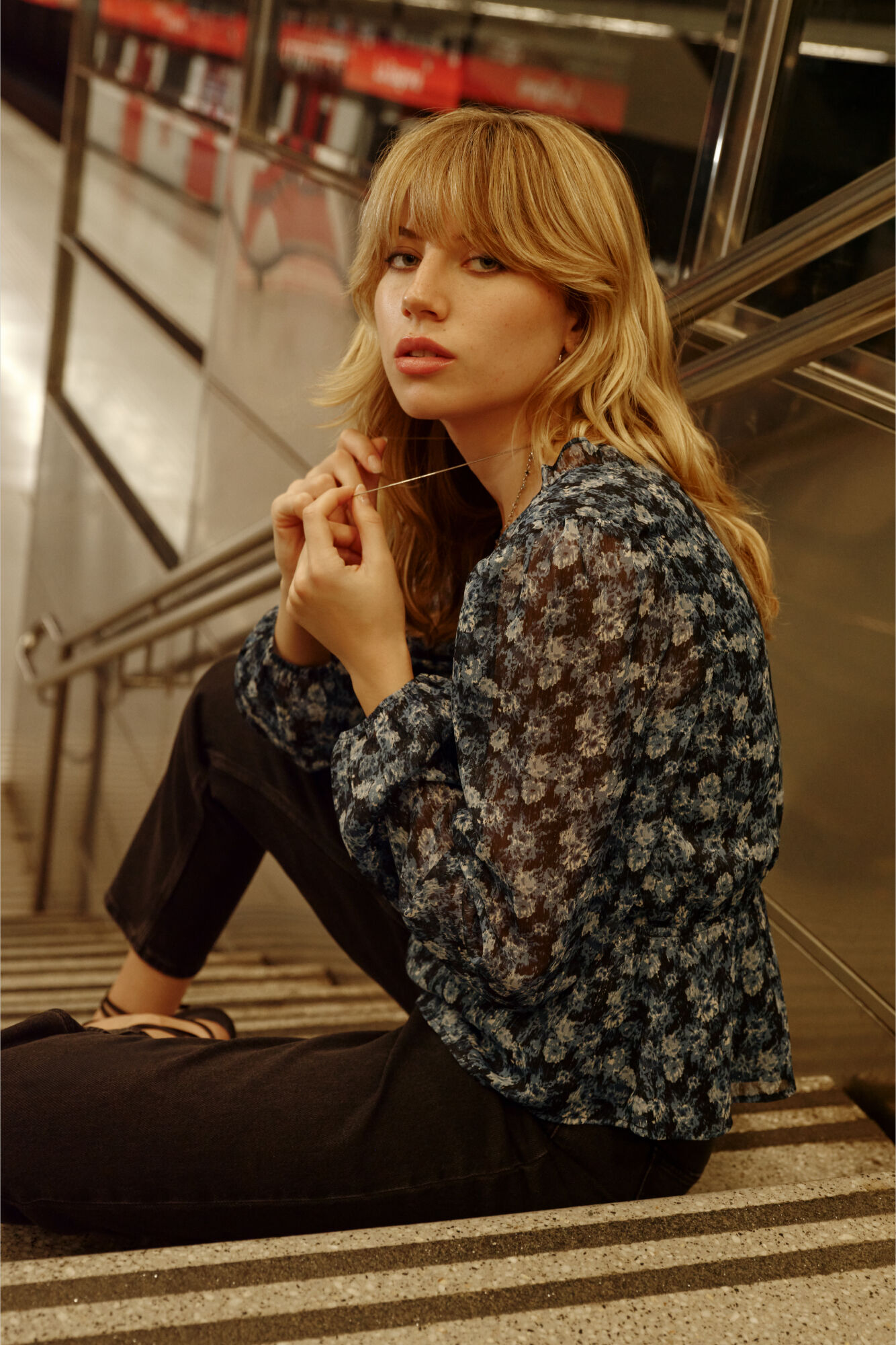 Springfield Blusa gasa lurex estampada