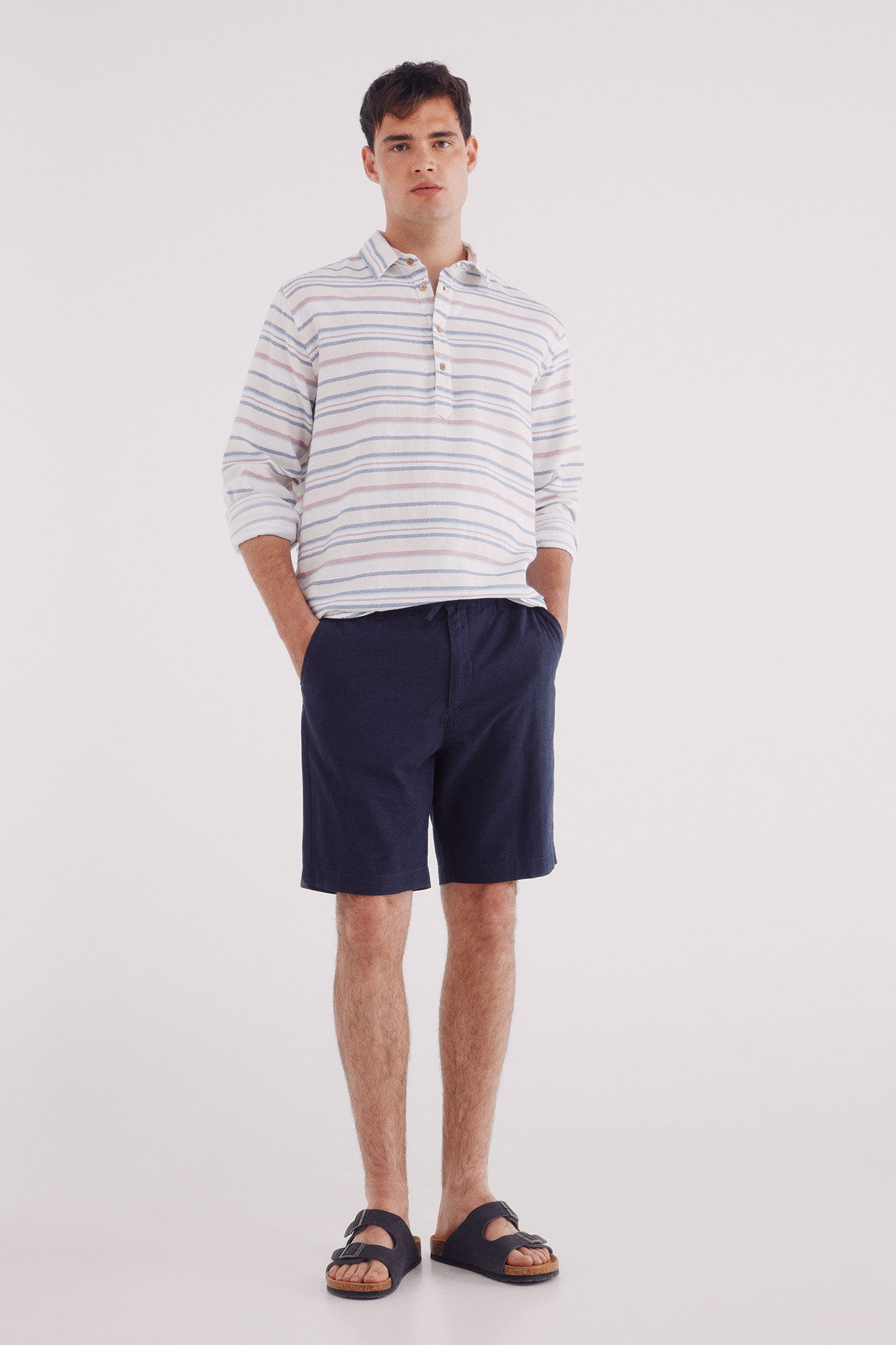 Springfield Camisa polera jacquard rayas horizontales azul tinta