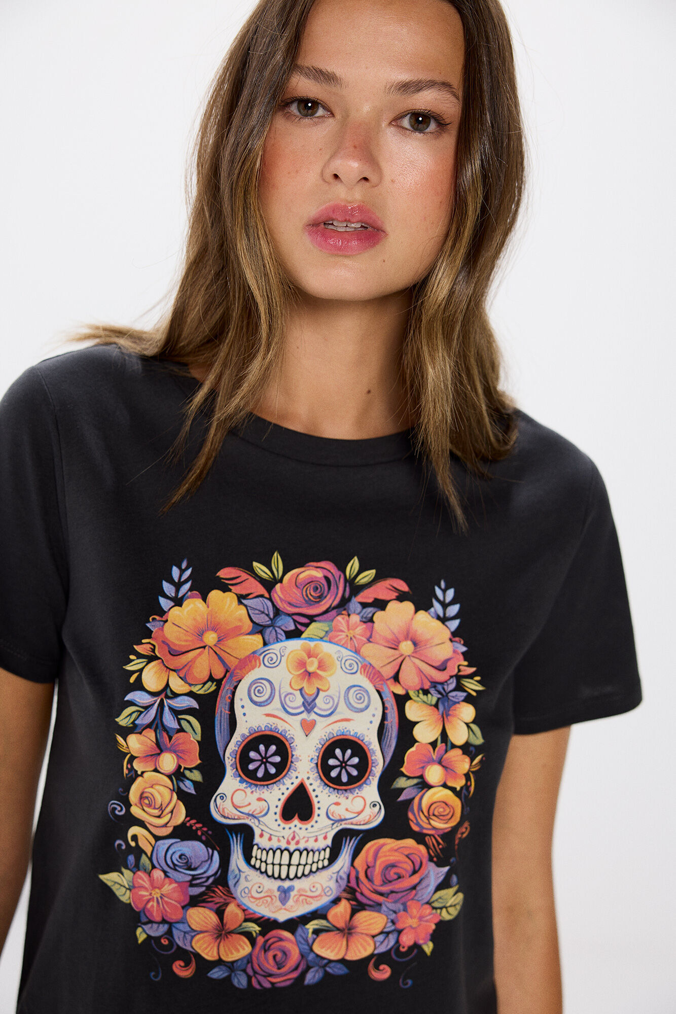 Springfield Playera gr&aacute;fica "D&iacute;a de muertos" gris