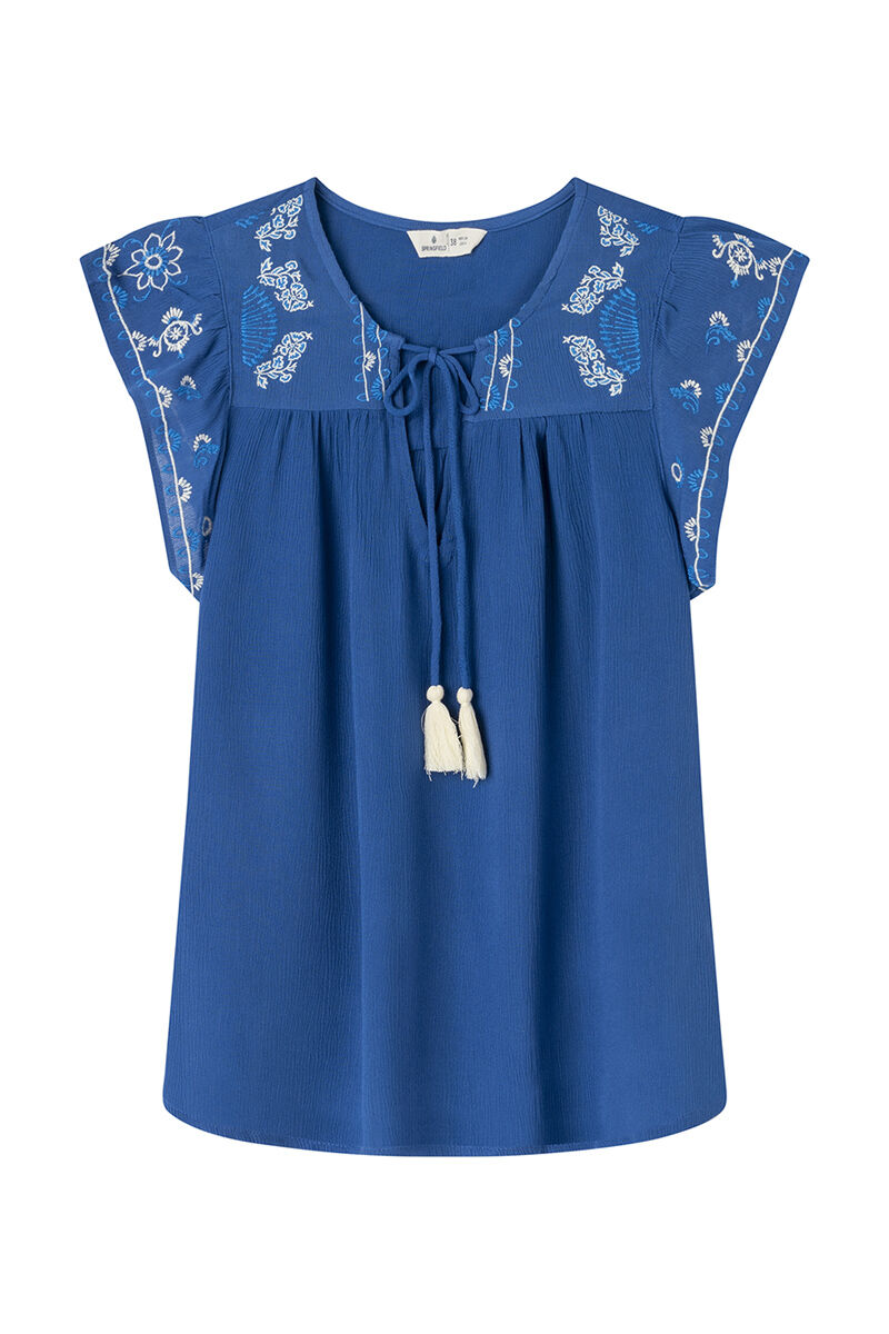 Springfield Blusa fluida bordados azul
