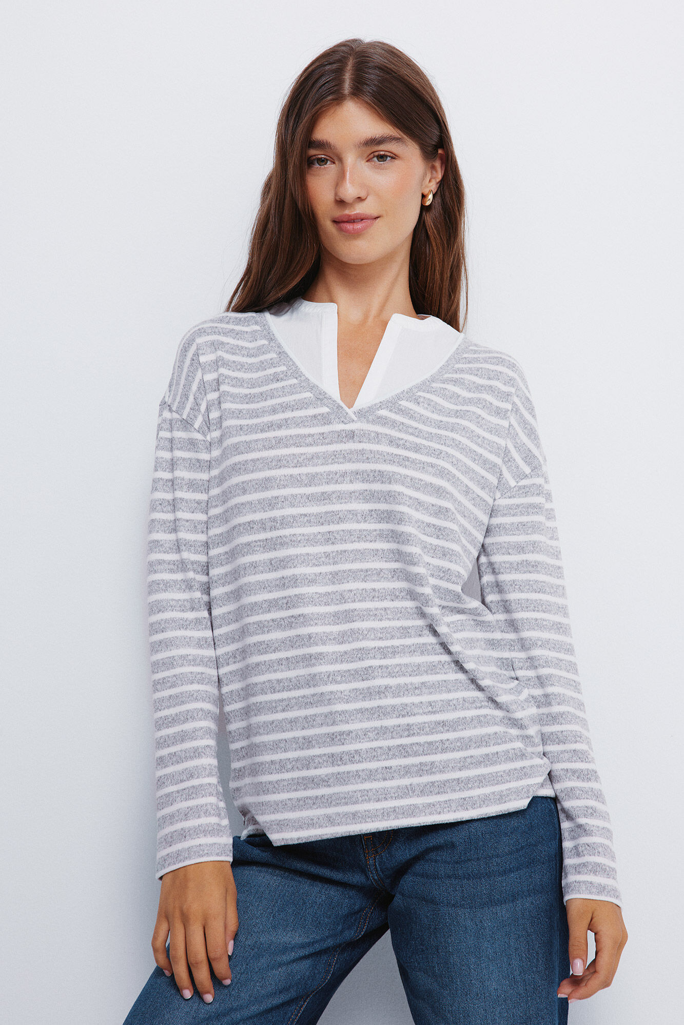 Springfield Playera de cuello combinado gris
