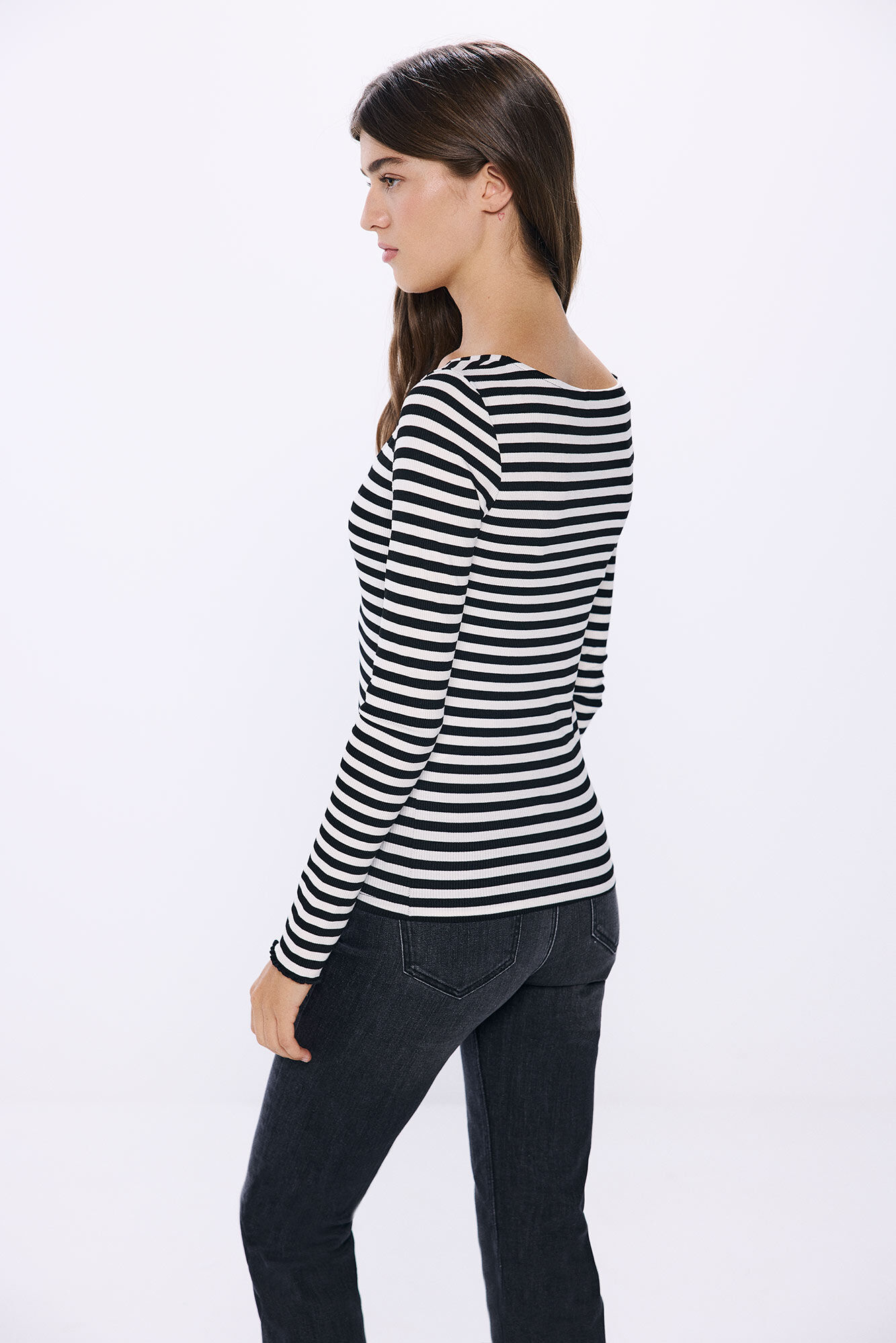 Springfield Playera escote pico frunce negro