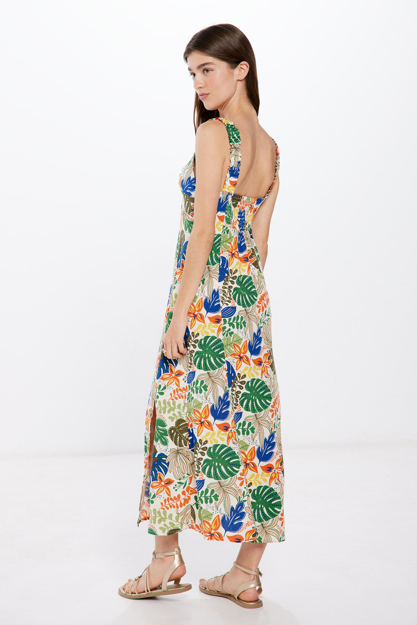 Springfield Vestido Midi Estampado Tropical azul