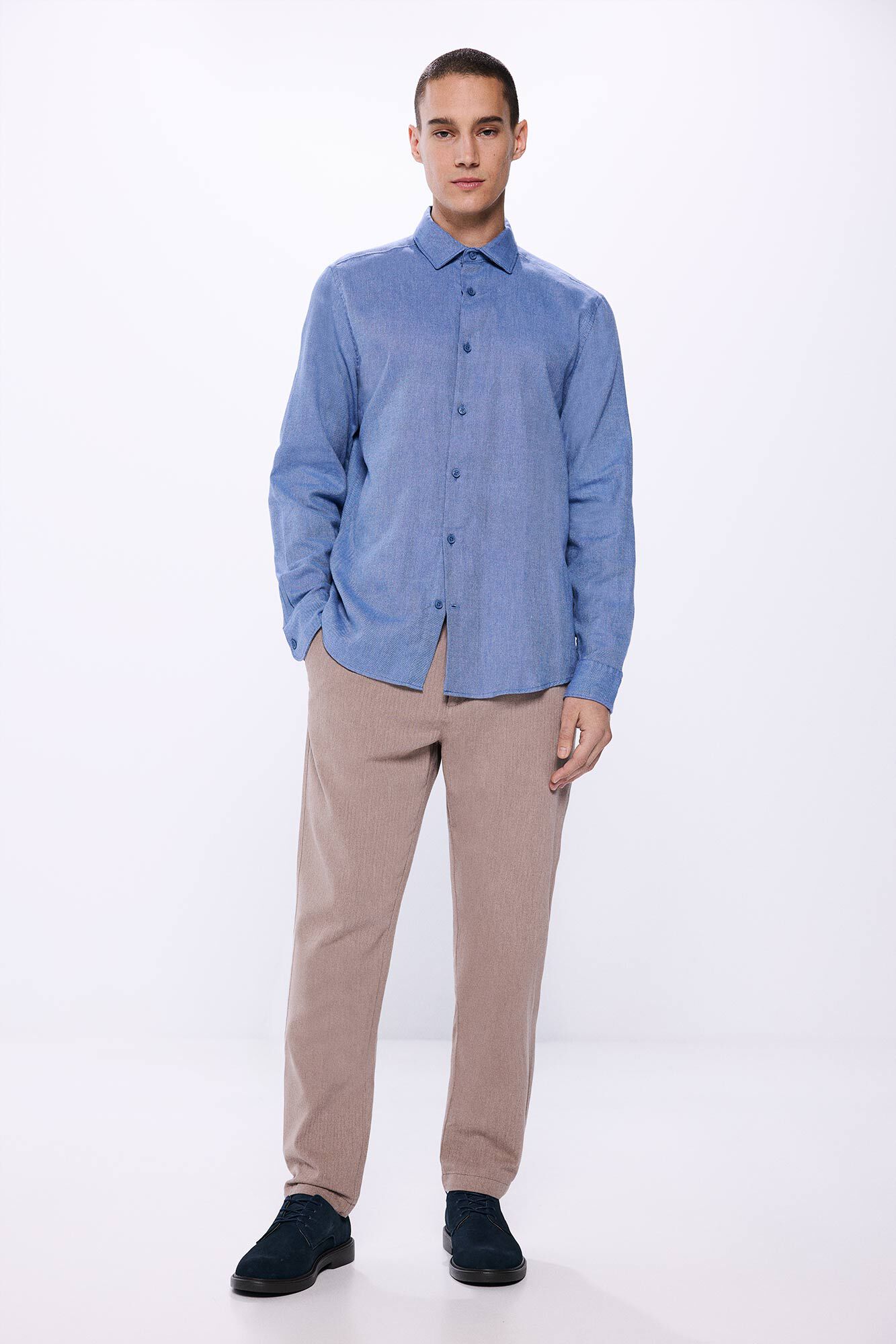 Springfield Camisa estructura afranelada azul indigo
