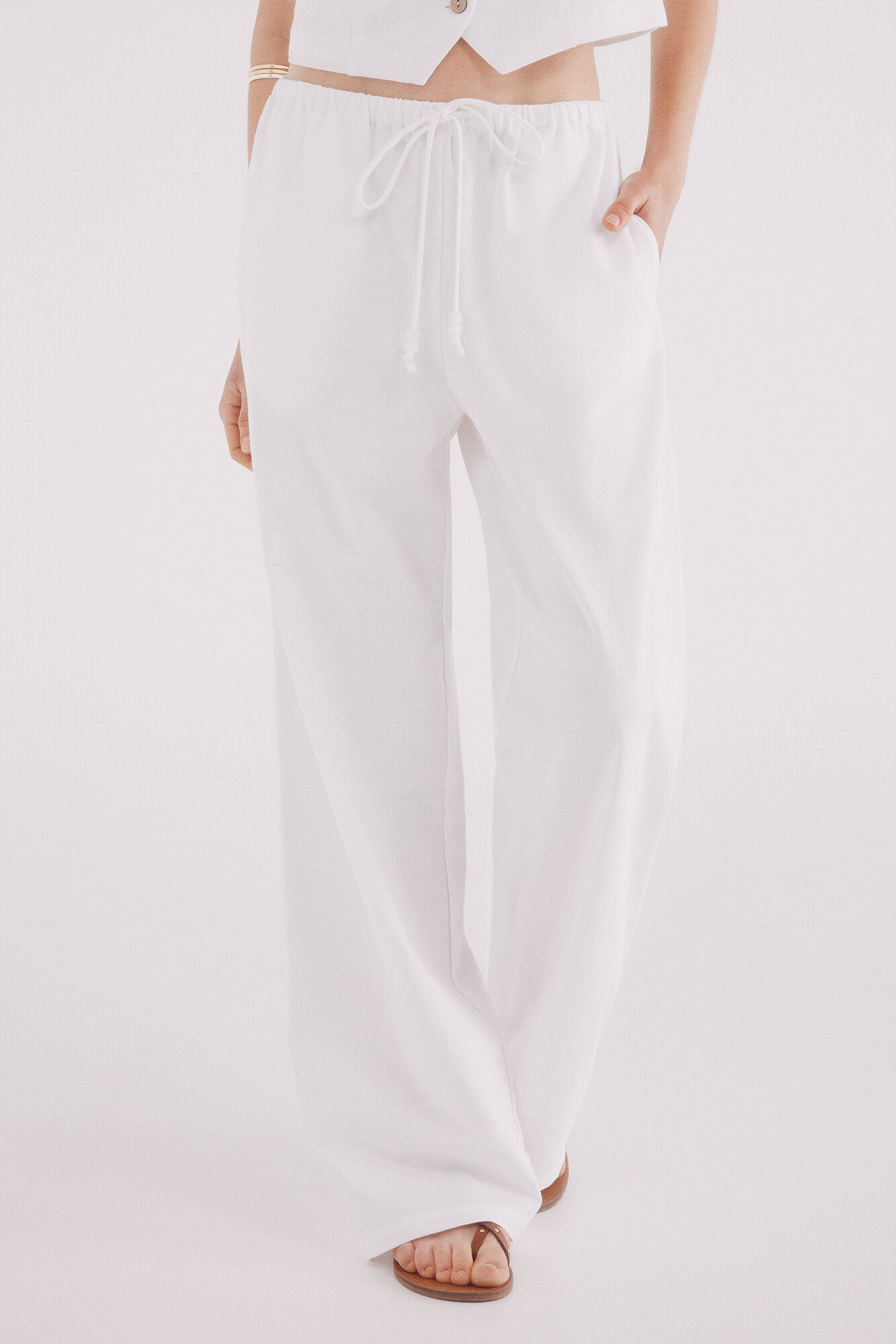 Springfield Pantal&oacute;n lino ancho natural