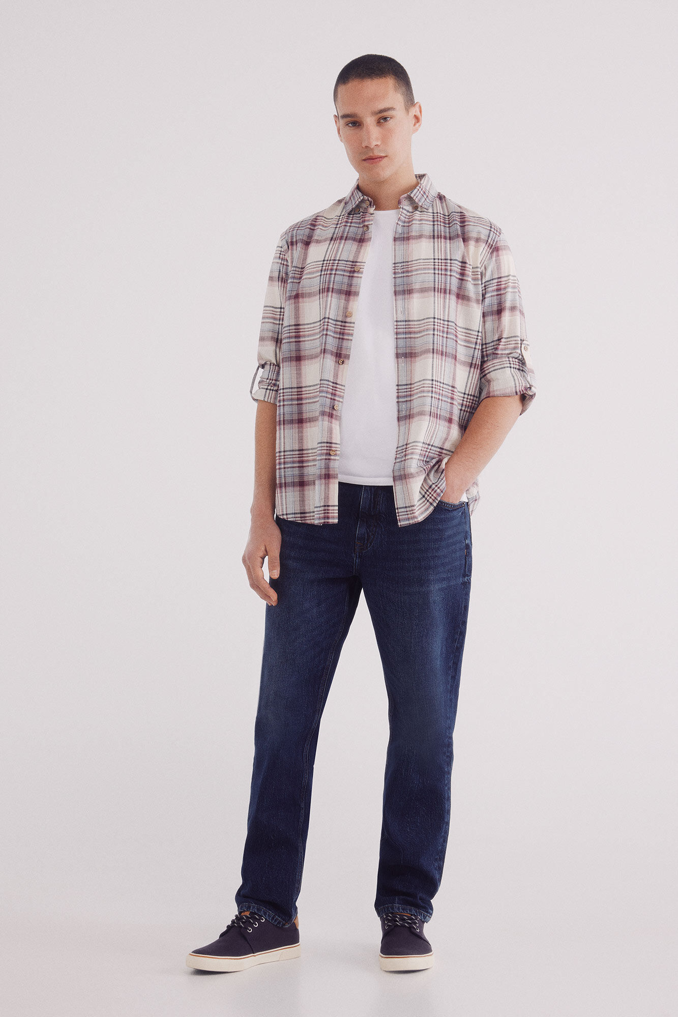 Springfield Camisa algod&oacute;n slum cuadros blanco