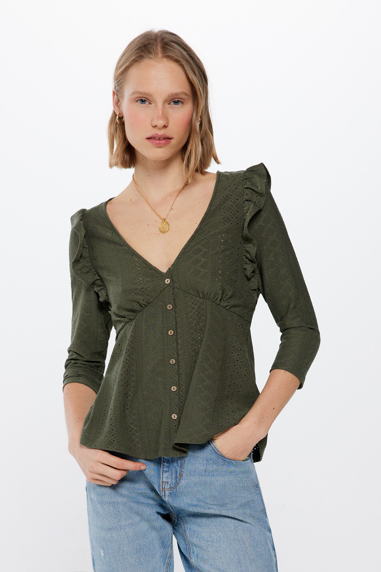 Springfield Blusa Botones Volantes