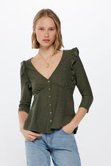 Springfield Blusa Botones Volantes kaki