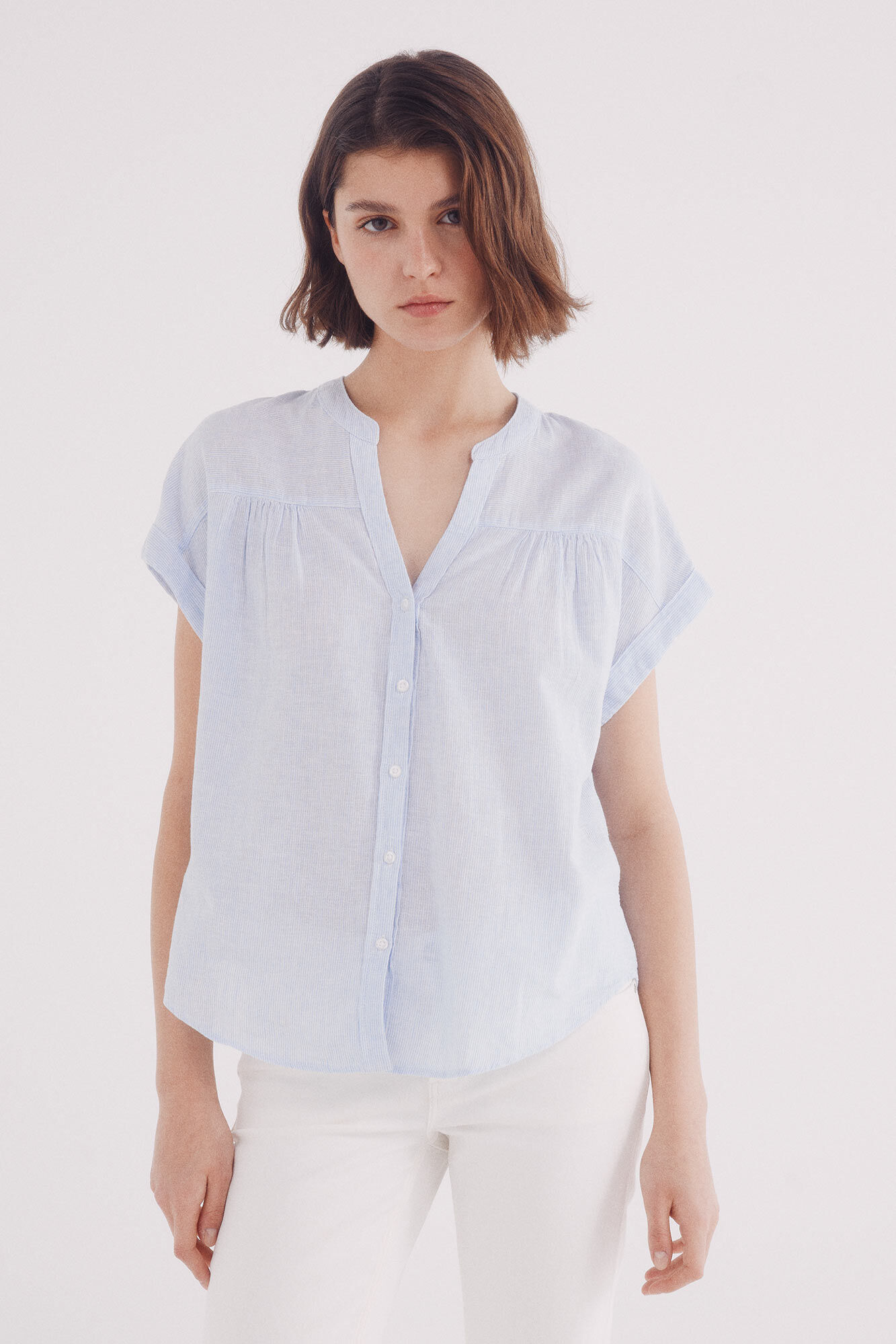 Springfield Blusa escote pico algod&oacute;n lino