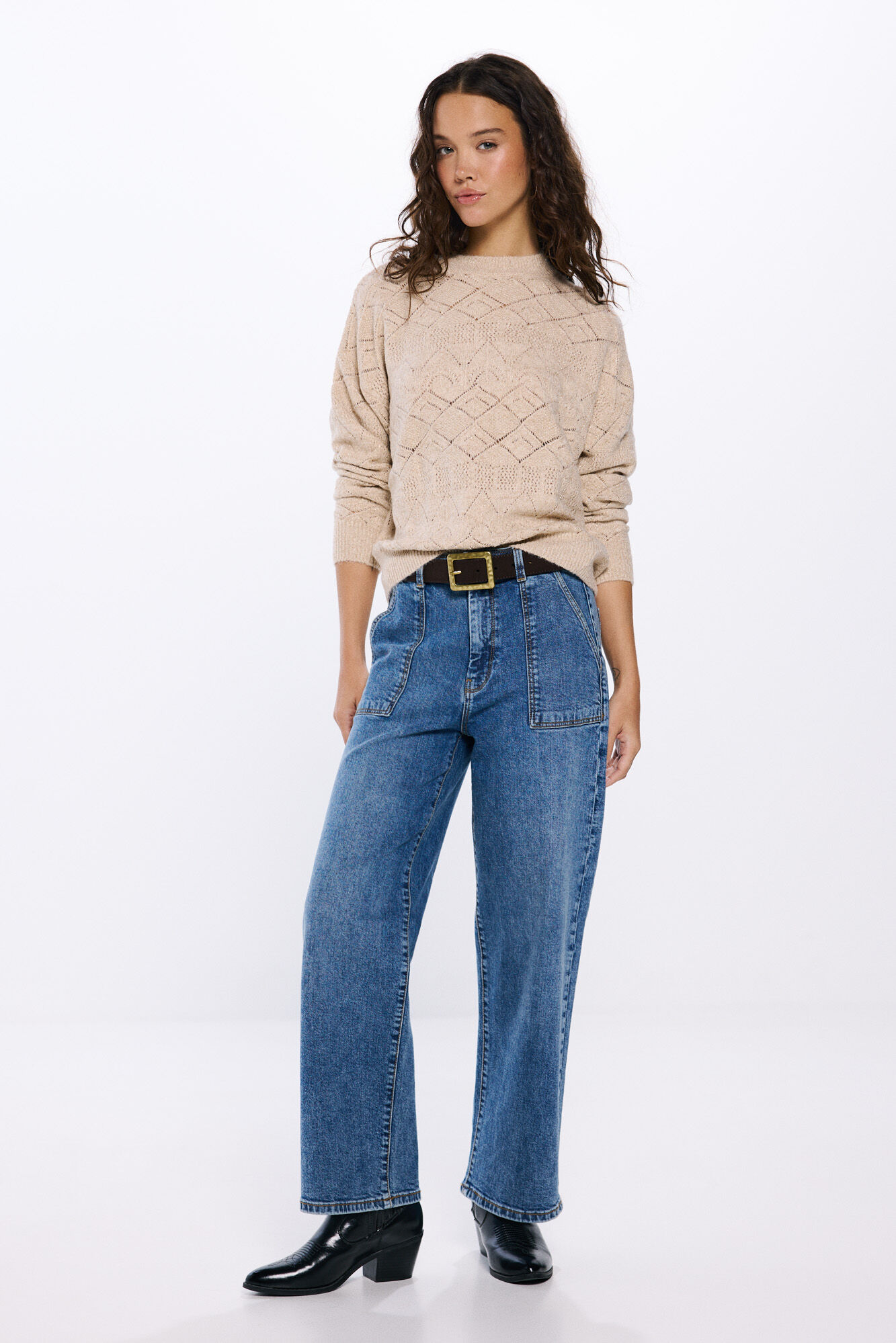 Springfield Su&eacute;ter pointelle lentejuelas beige