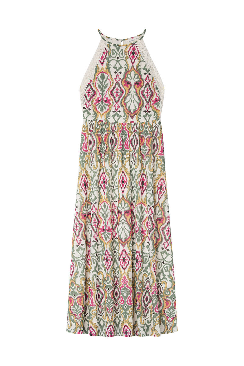 Springfield Vestido midi escote halter estampado &eacute;tnico beige
