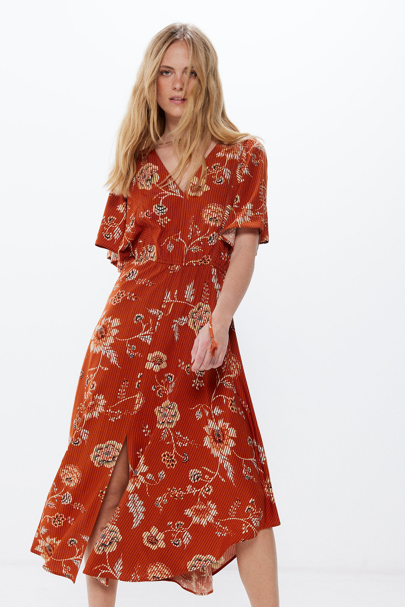 Springfield Vestido Midi Estampado Asim&eacute;trico