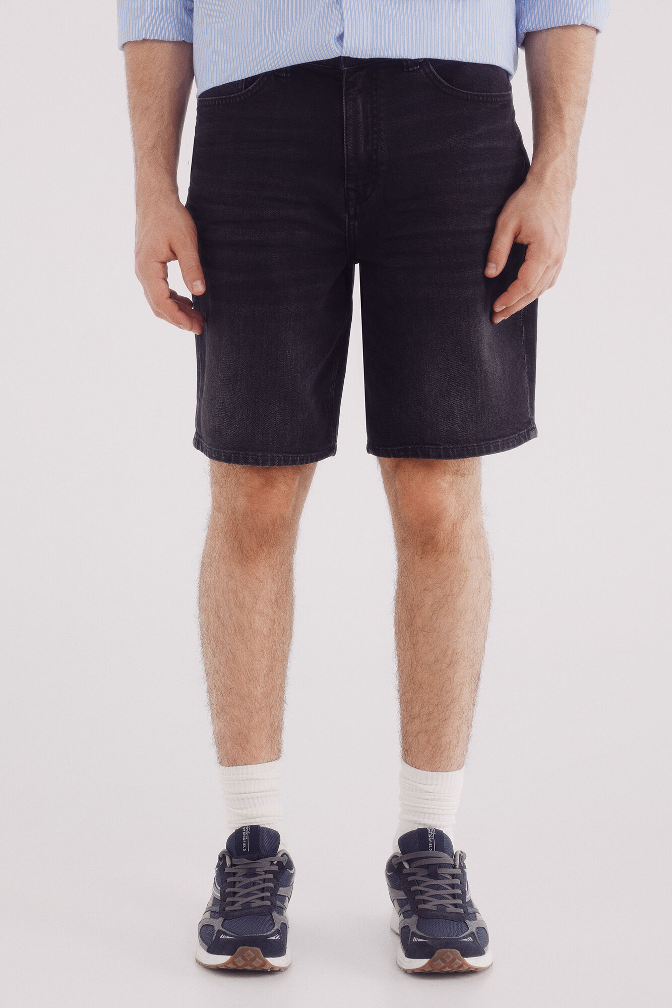 Springfield Bermudas denim negras lavadas regular fit