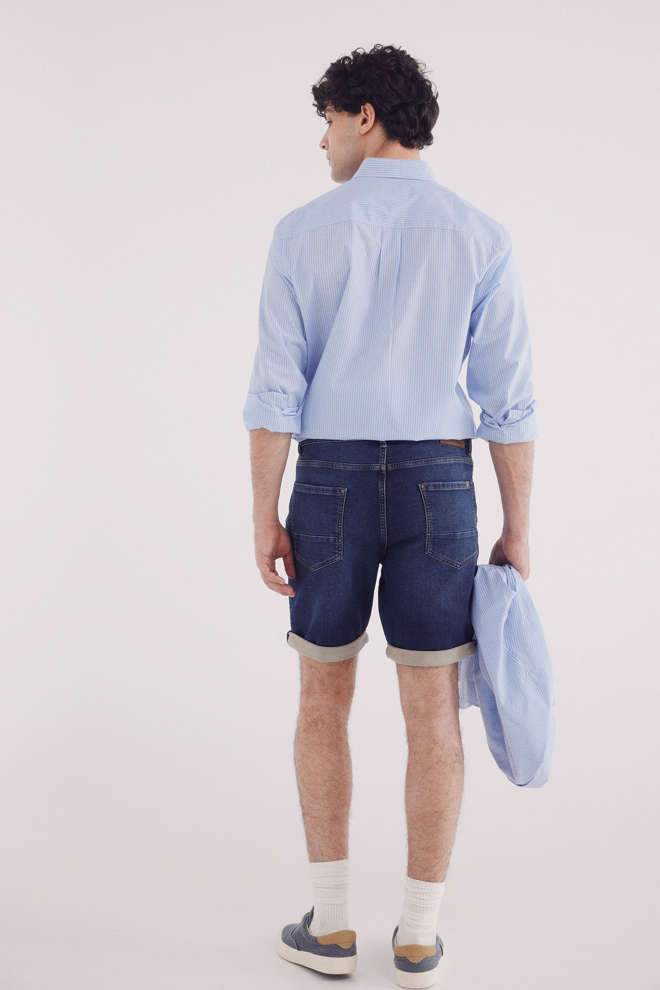 Springfield Bermuda vaquera en knit denim oscuro slim fit turquesa