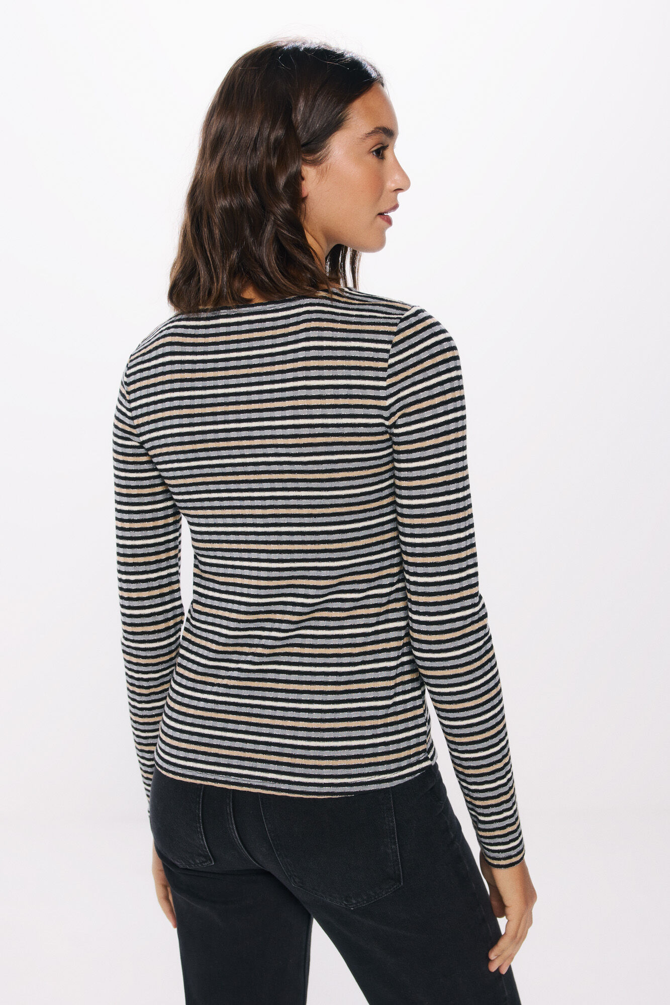 Springfield Playera rayas abertura l&aacute;grima  negro