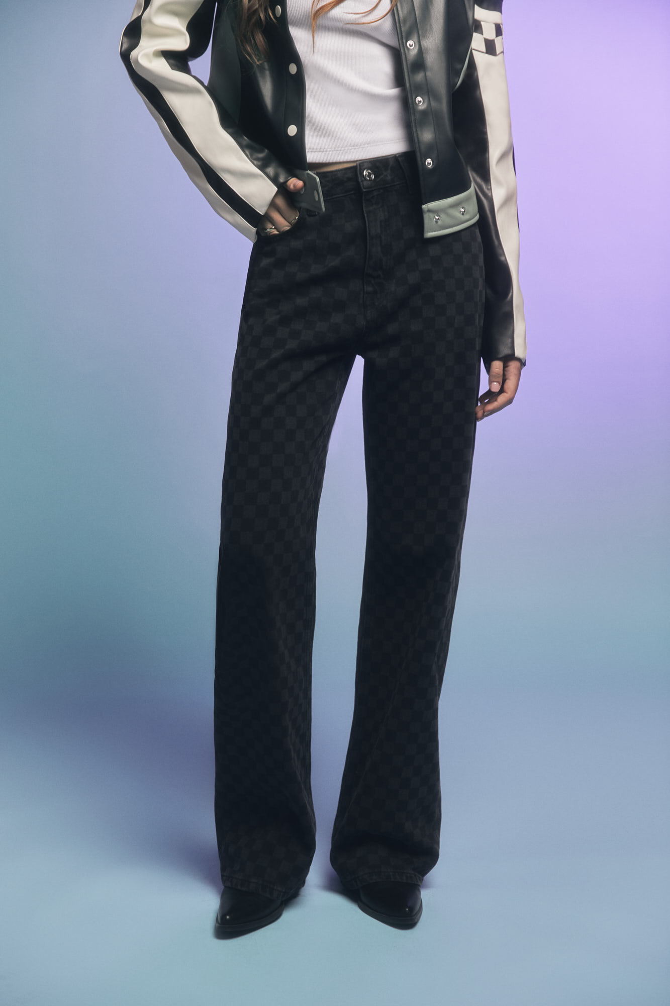 Springfield Jeans cuadros negros negro