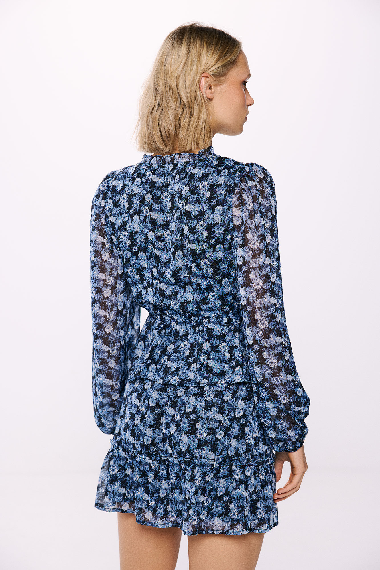 Springfield Blusa gasa lurex estampada azul