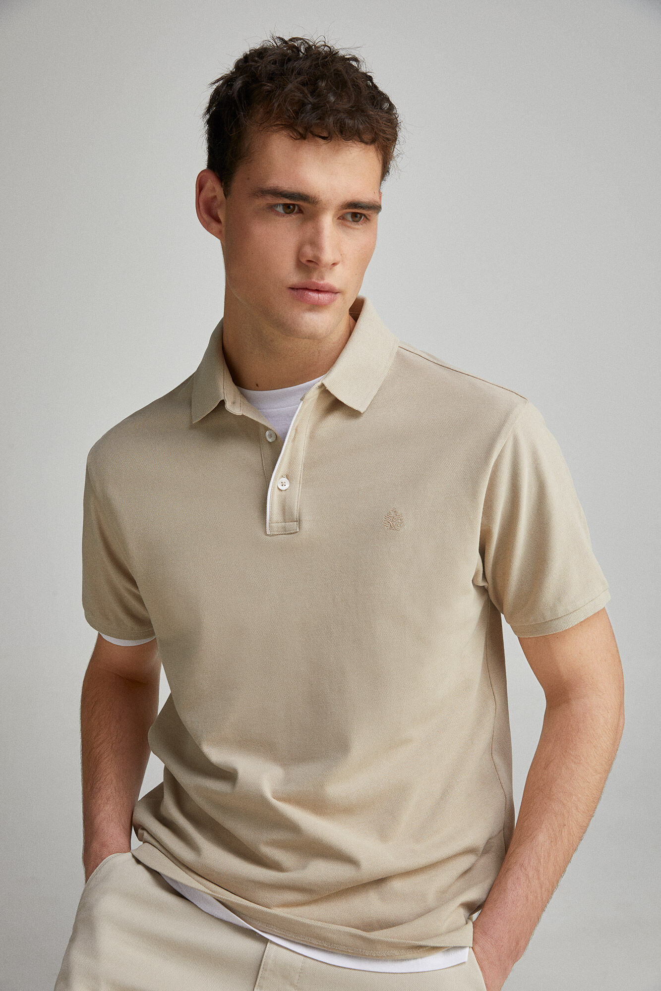 Springfield Polo piqu&eacute; contraste tapeta slim fit caf&eacute;