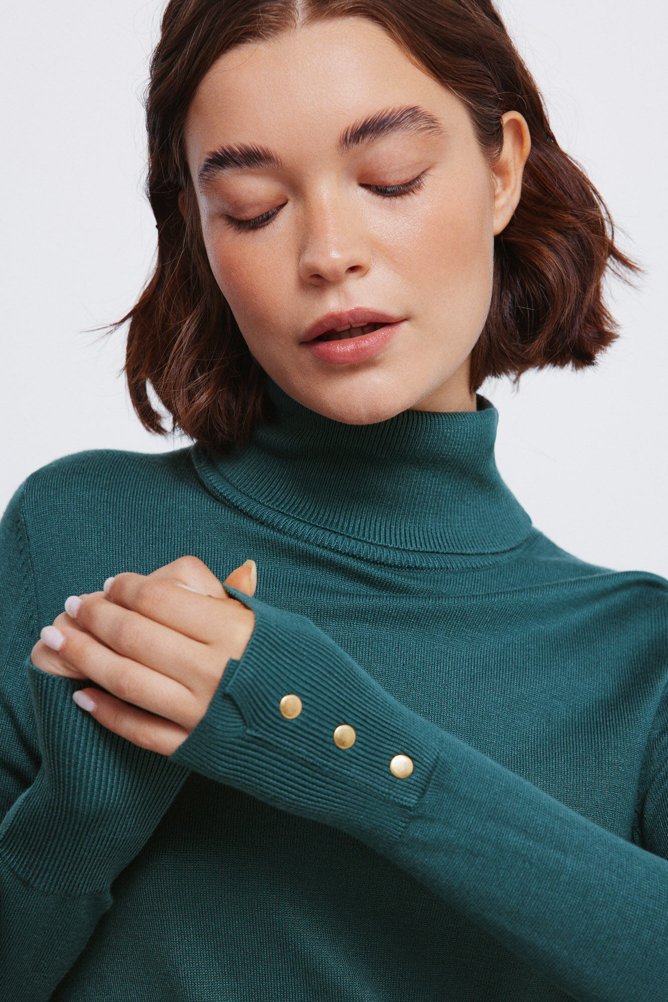 Springfield jersey de cuello alto con botones y pu&ntilde;os verde