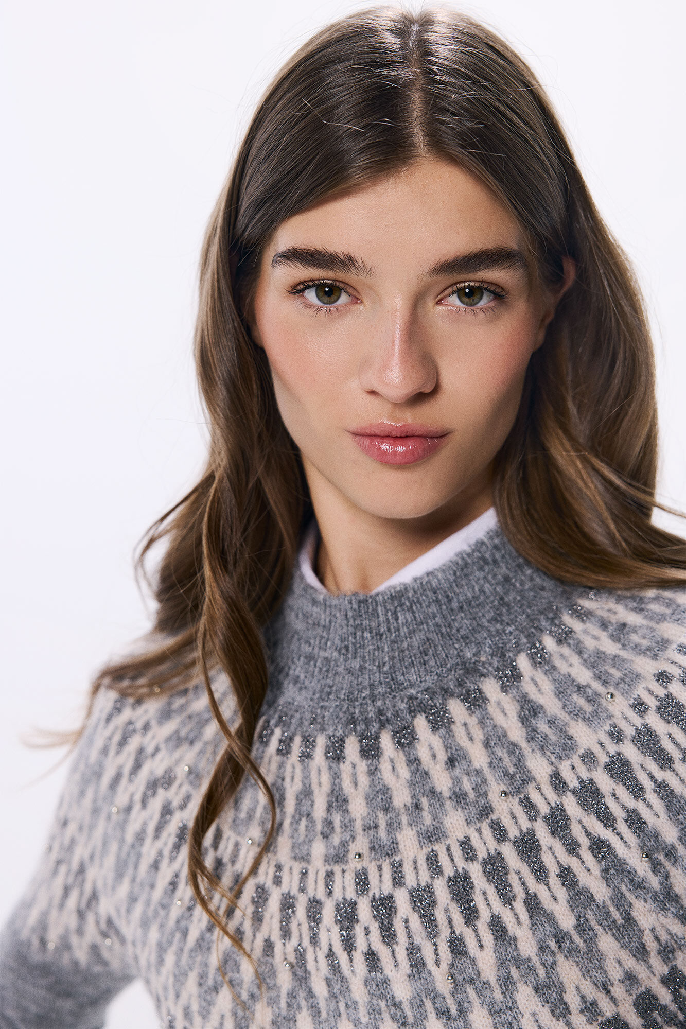 Springfield Su&eacute;ter jacquard lurex tachuelas gris