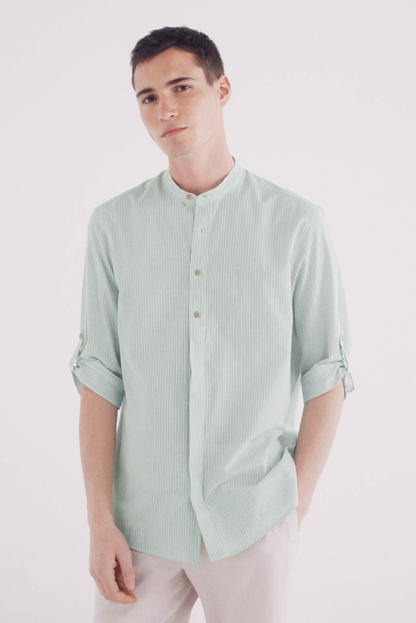 Springfield Camisa mao 3/4 seersucker rayas