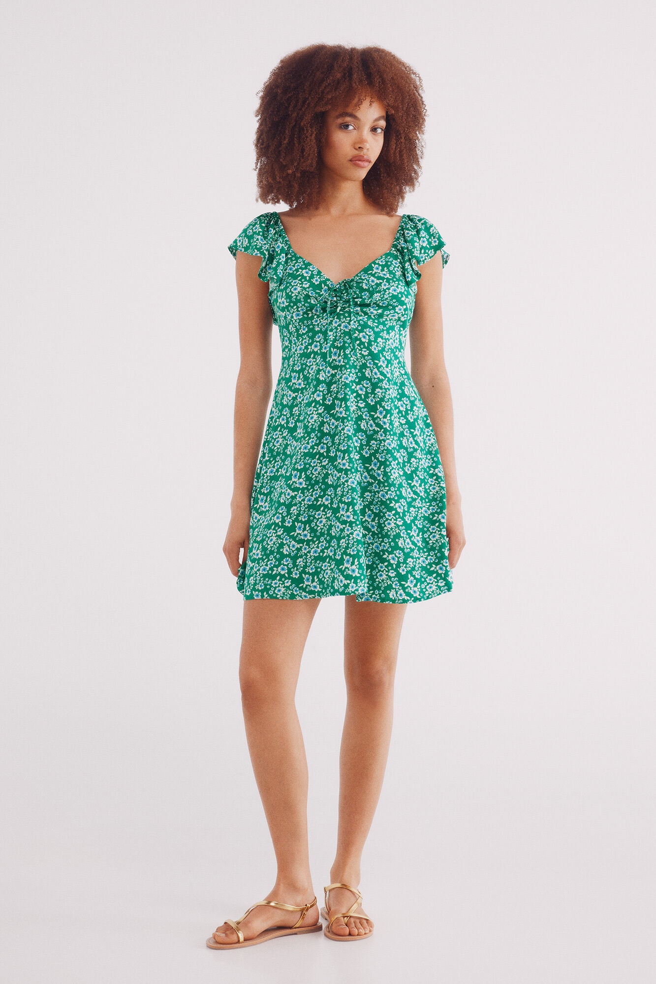 Springfield Vestido corto tirantes volantes estampado