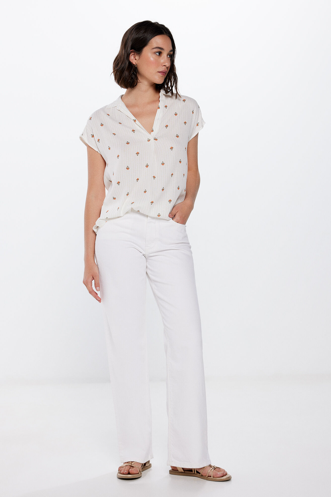Springfield Blusa Polera Lace Hombros estampado