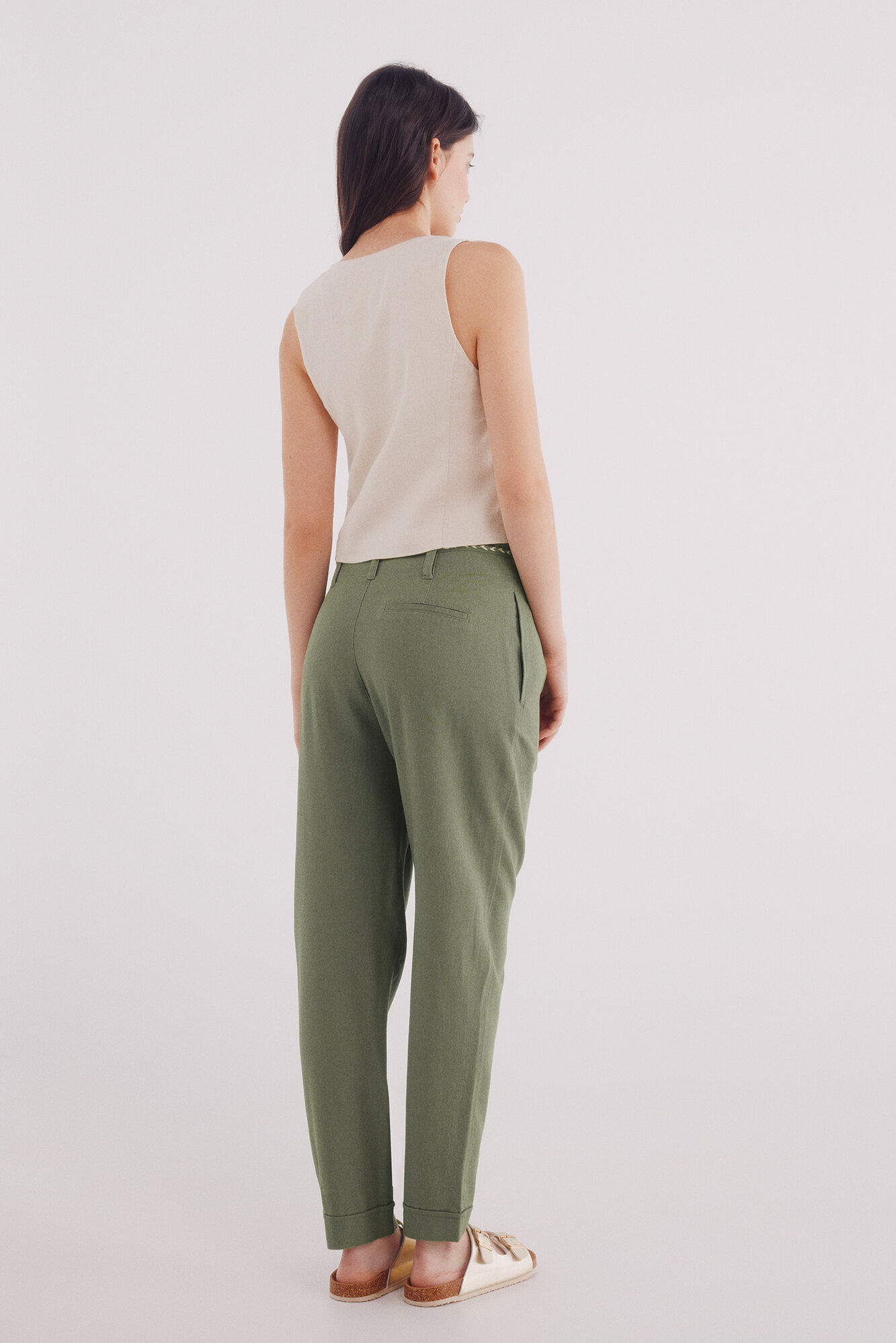 Springfield Pantal&oacute;n pinzas lino kaki
