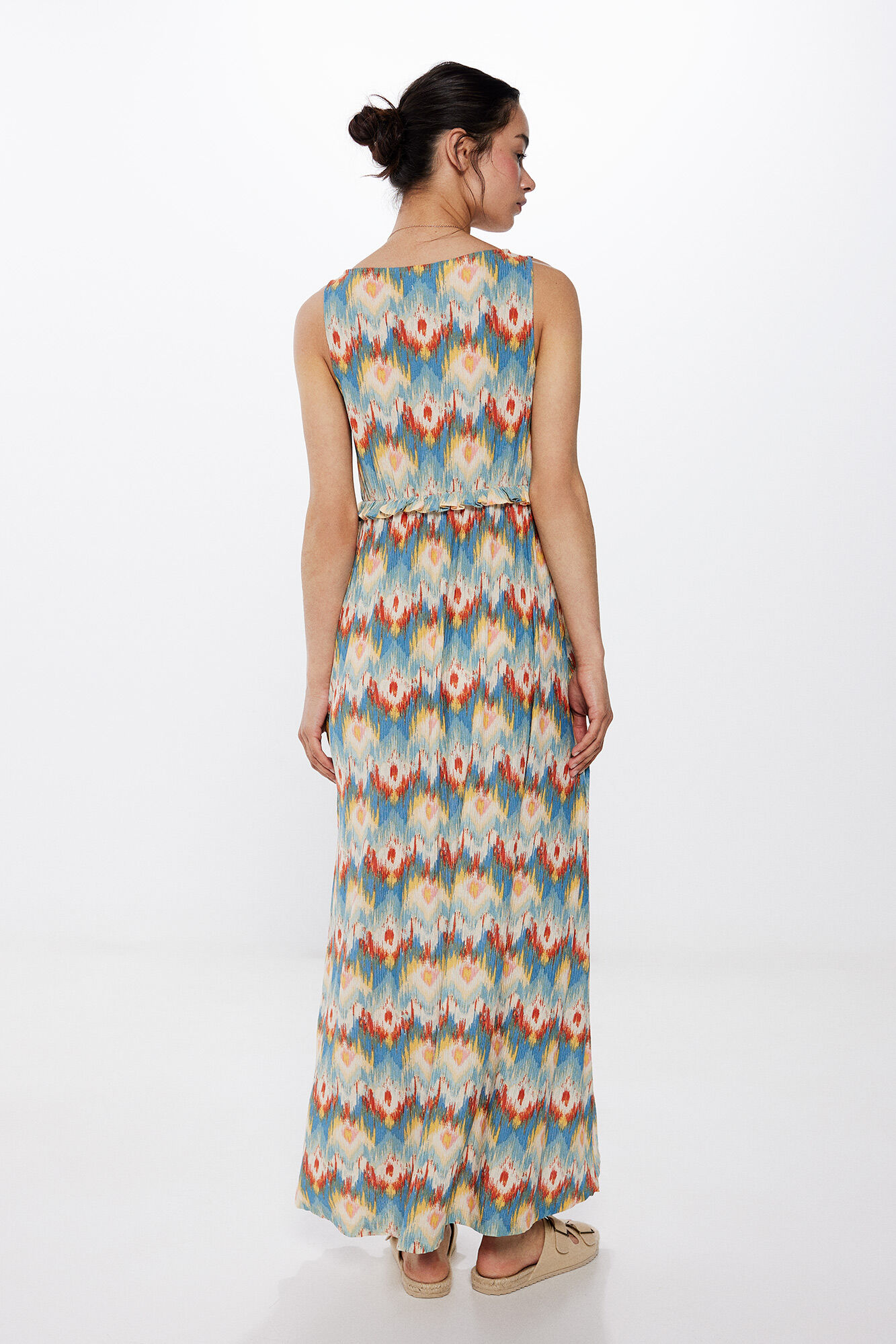 Springfield Vestido midi estampado lazo borlas beige