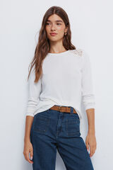 Springfield Playera con hombros al crochet blanco