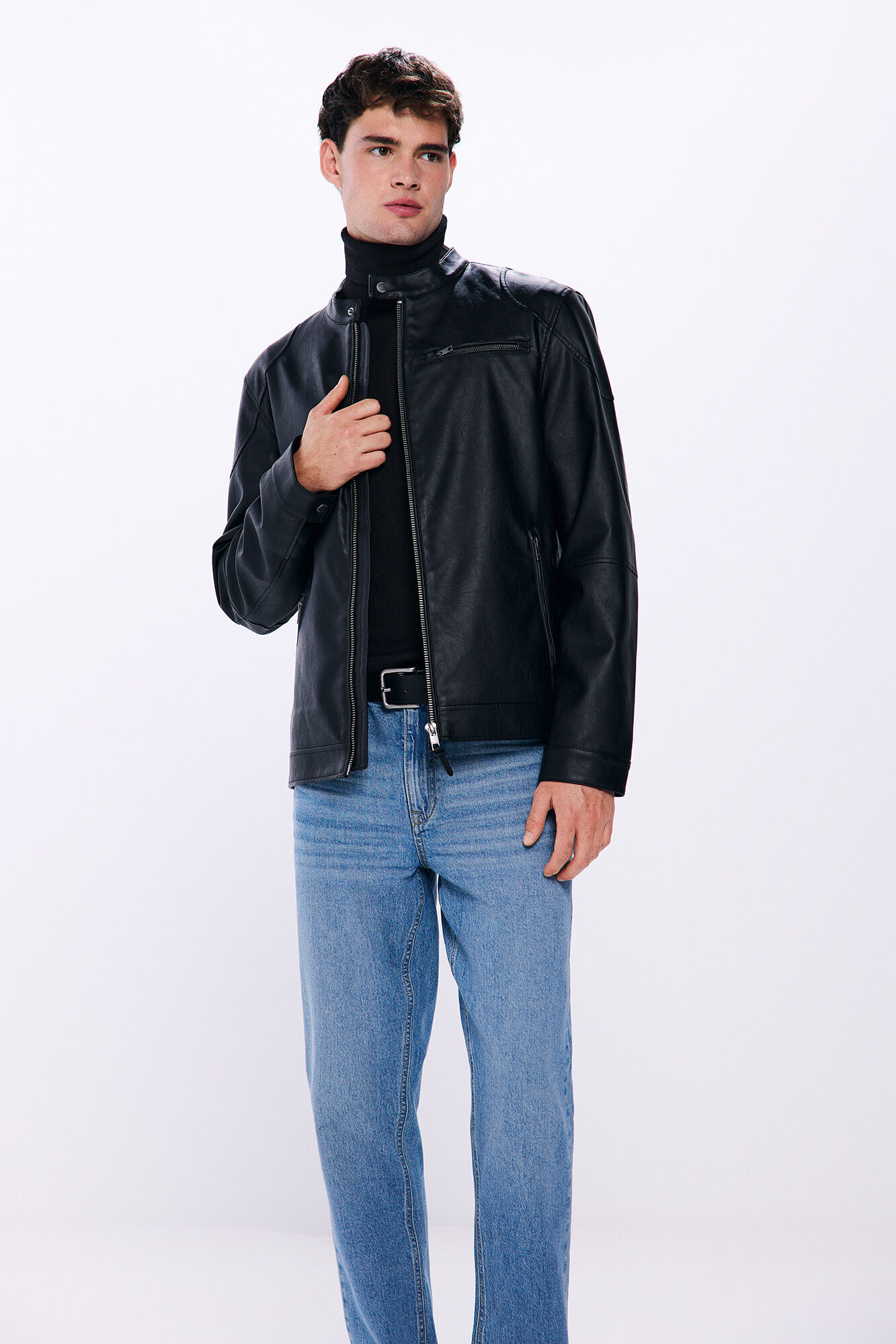 Springfield Chamarra motera efecto piel negro