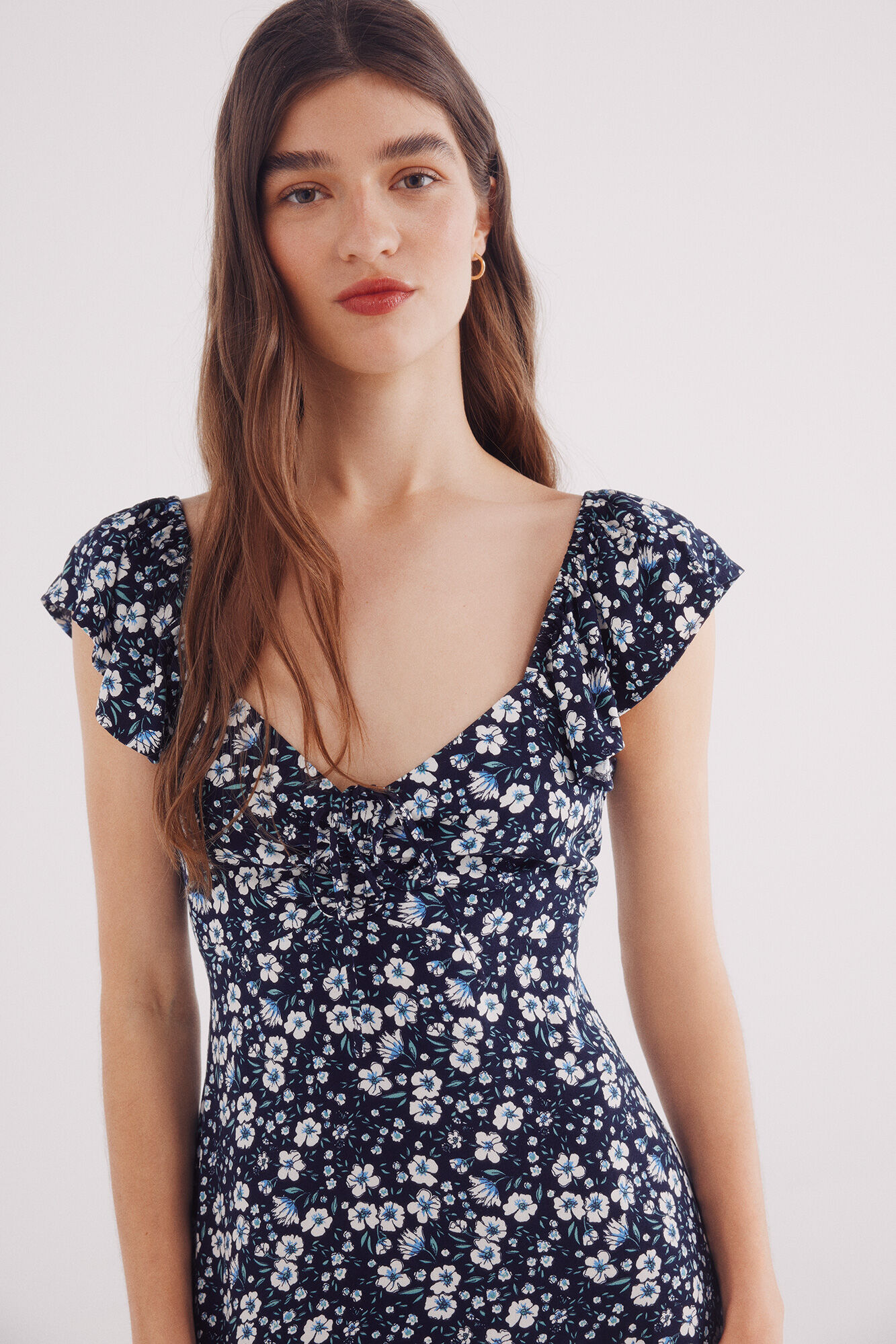 Springfield Vestido corto tirantes volantes estampado