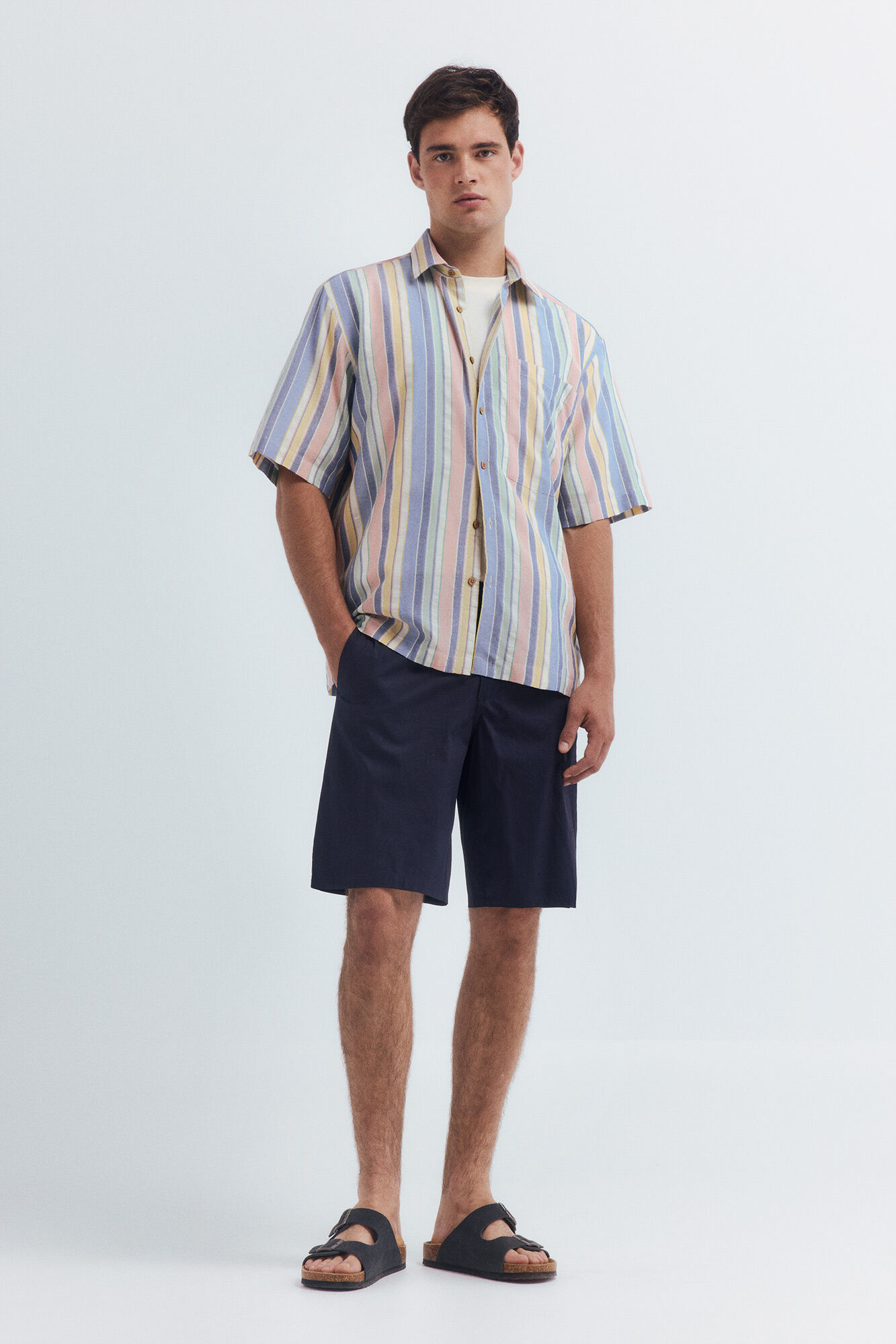 Springfield Camisa manga corta rayas tencel fucsia