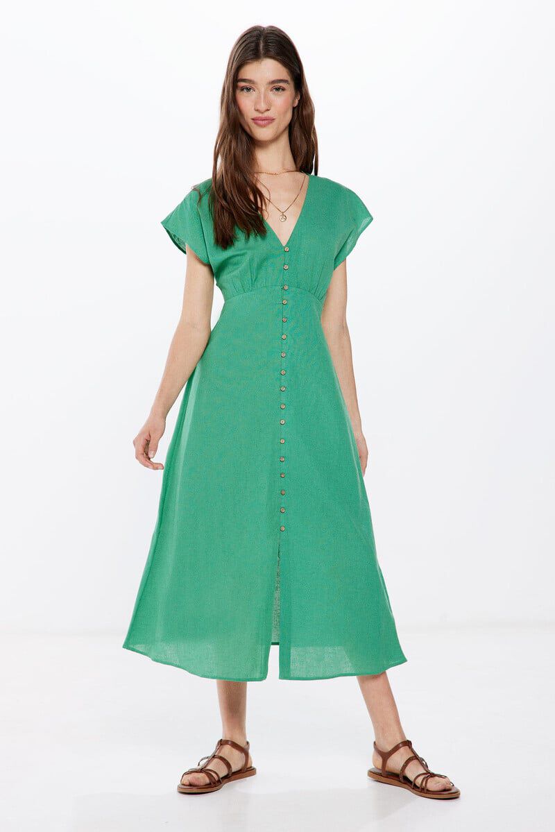 Springfield Vestido midi botones lino