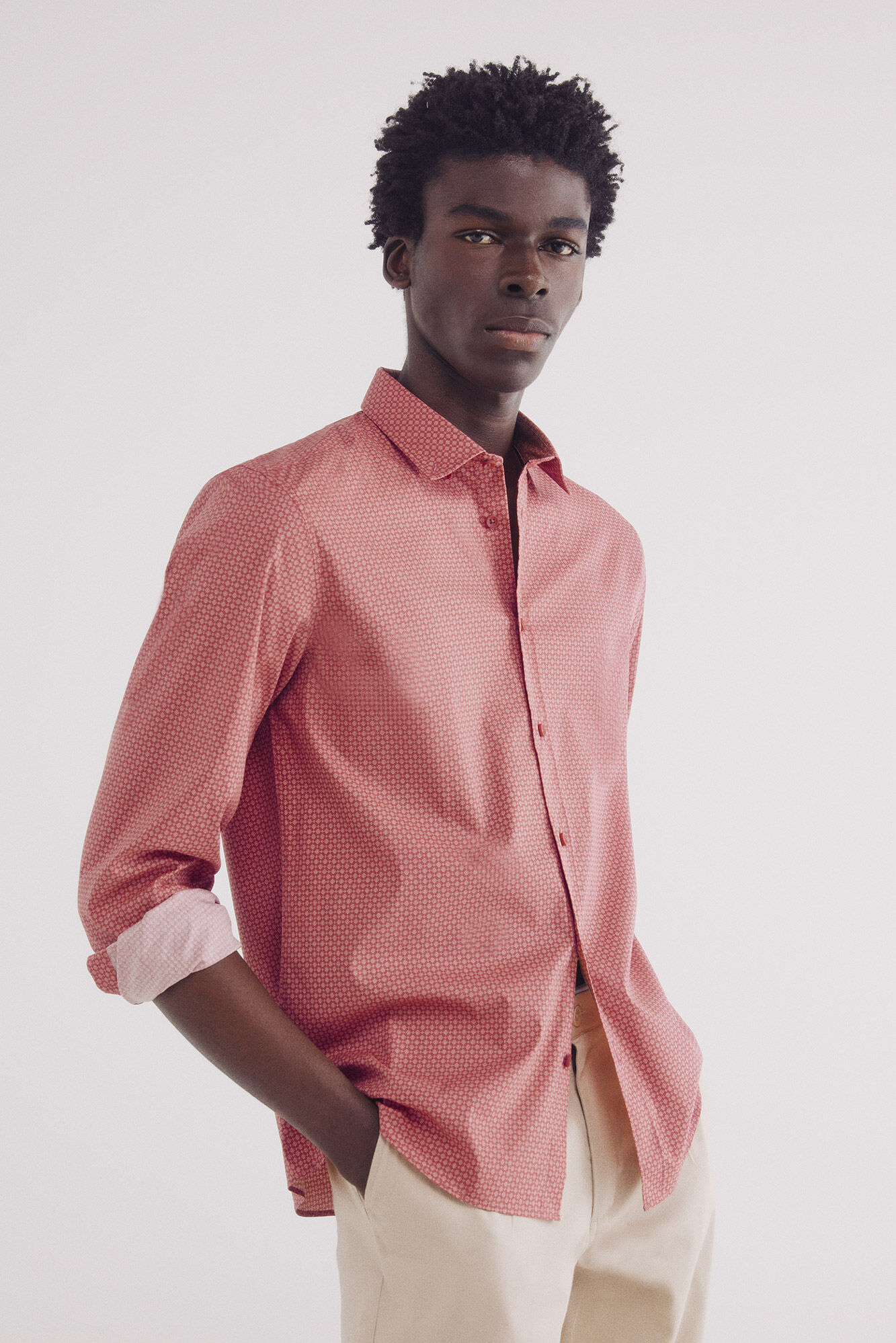 Springfield Camisa popel&iacute;n micro print easy care rosa