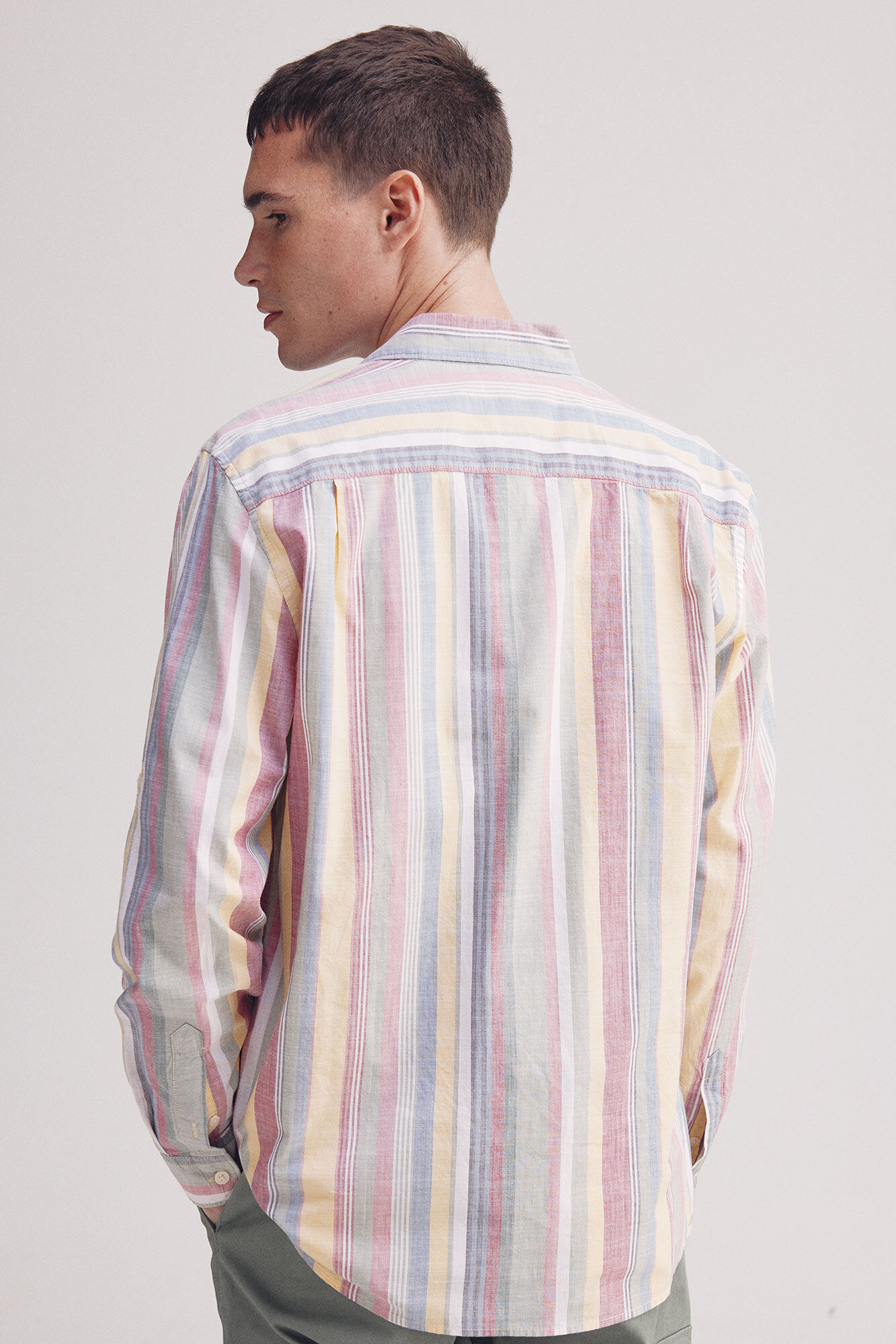 Springfield Camisa rayas algod&oacute;n slub amarillo