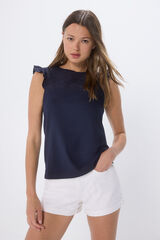 Springfield Playera combinada bordado suizo azul
