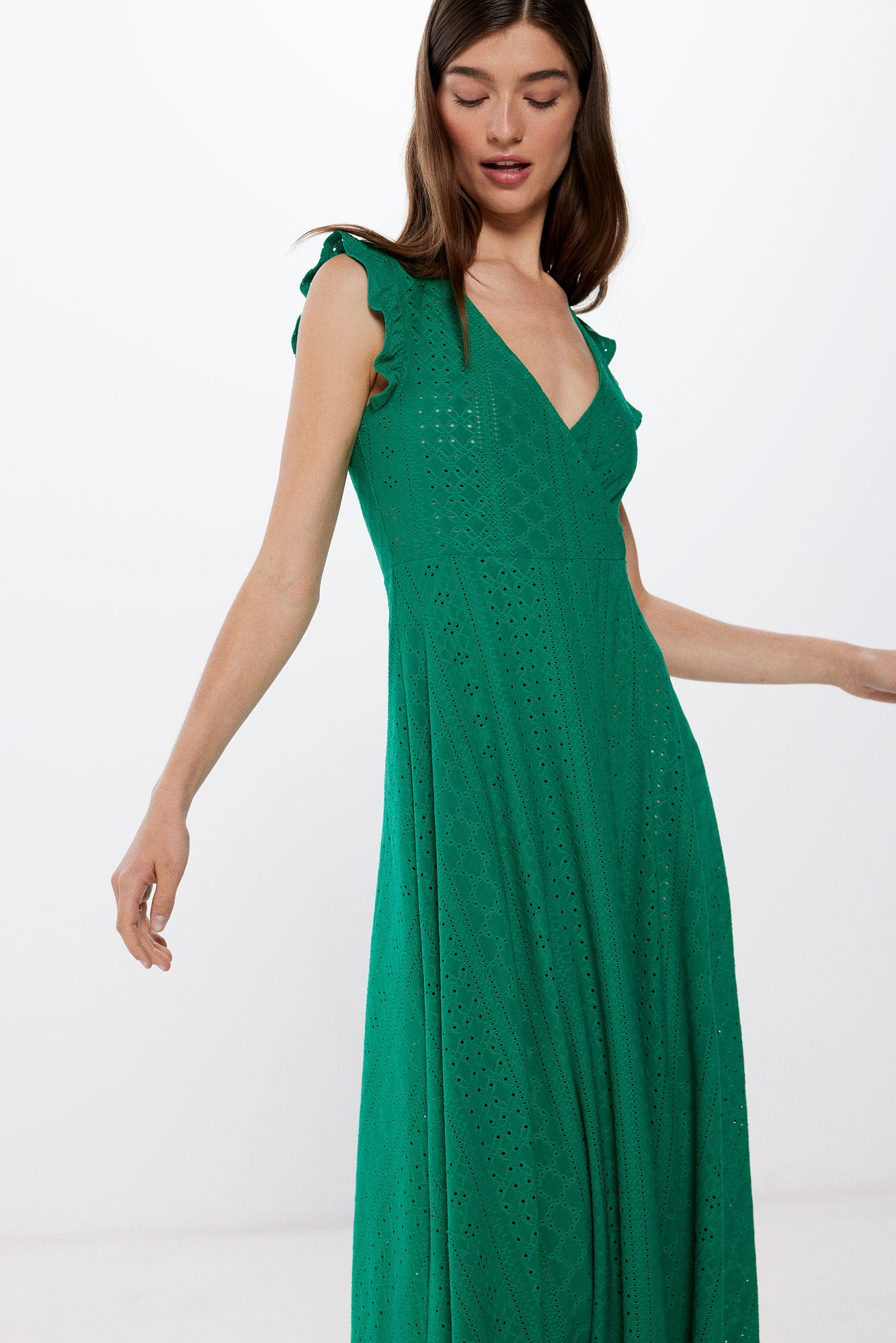 Springfield Vestido Midi Bordado Suizo Hombros Volante