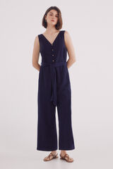 Springfield Jumpsuit de tirantes de lino y algod&oacute;n azulado