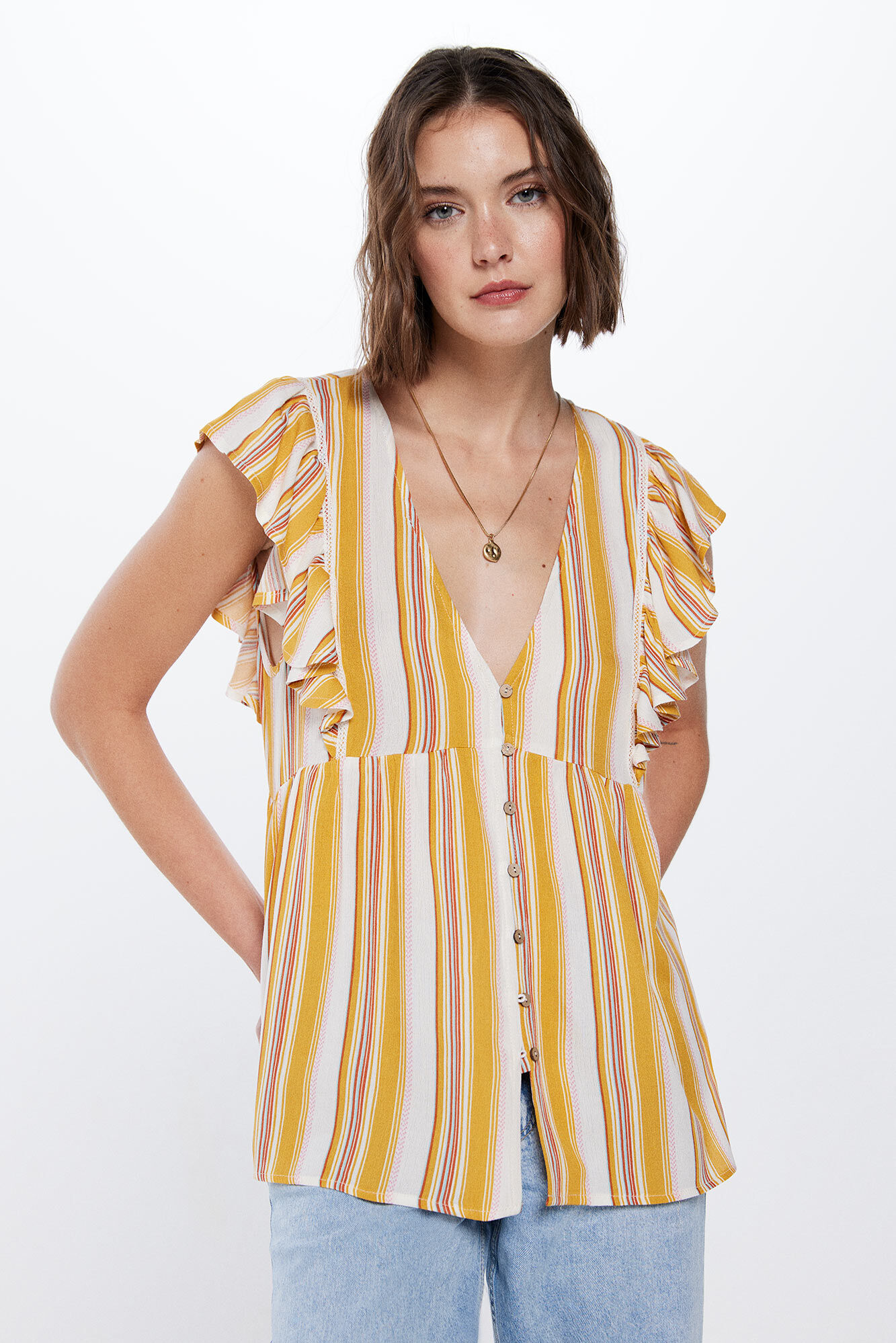 Springfield Blusa Bambula Volantes Rayas