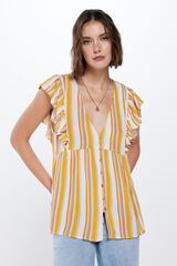 Springfield Blusa Bambula Volantes Rayas amarillo
