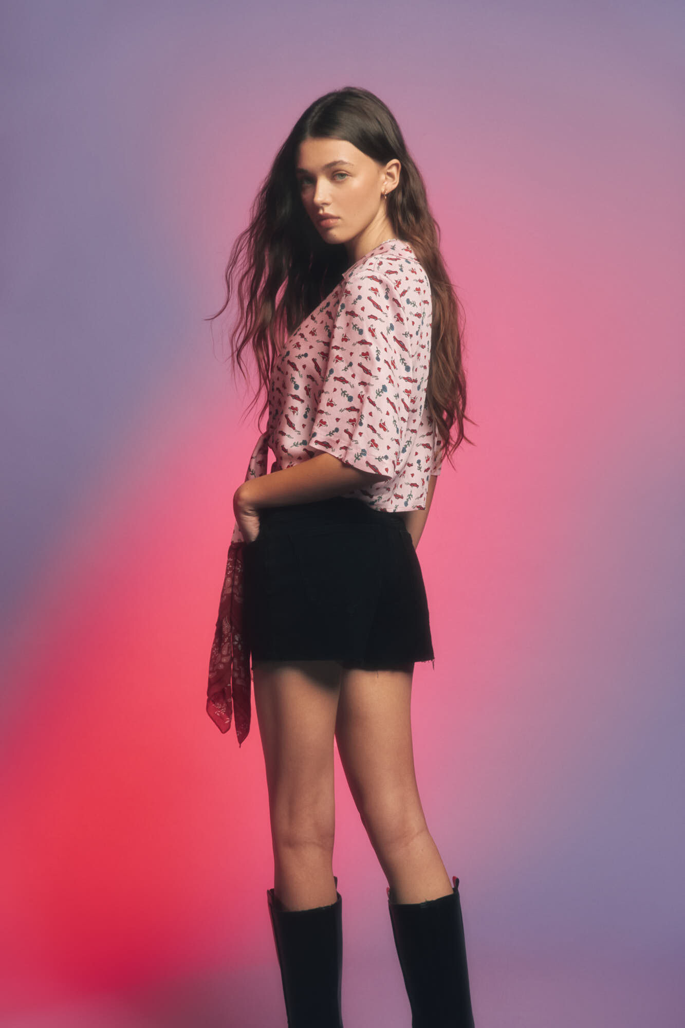 Springfield Blusa estampada nudo fucsia