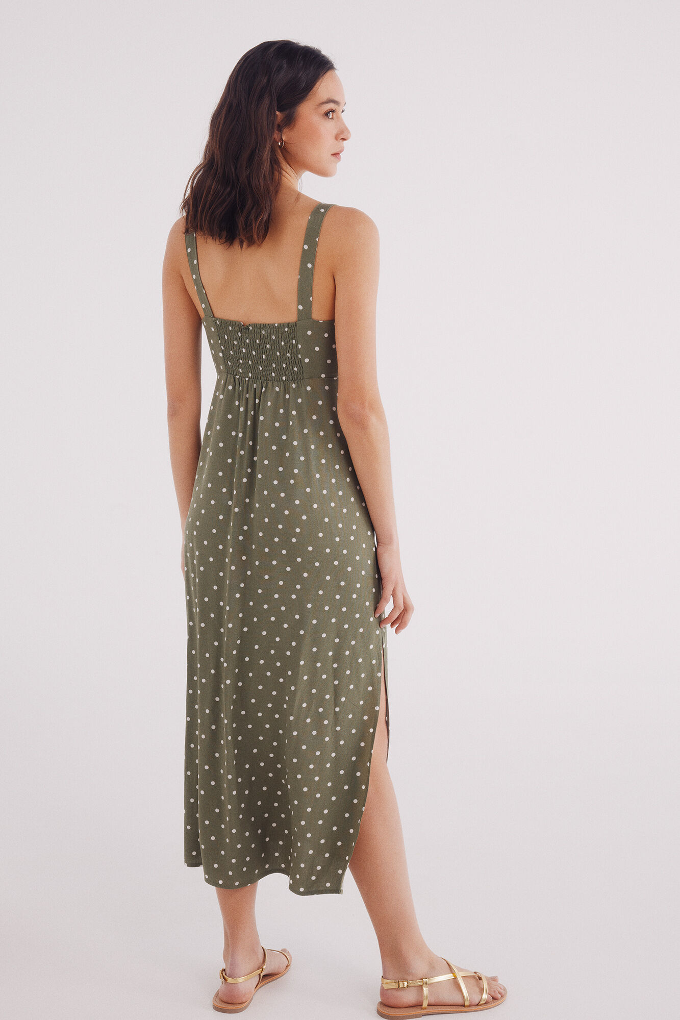 Springfield Vestido midi tirantes estampado verde