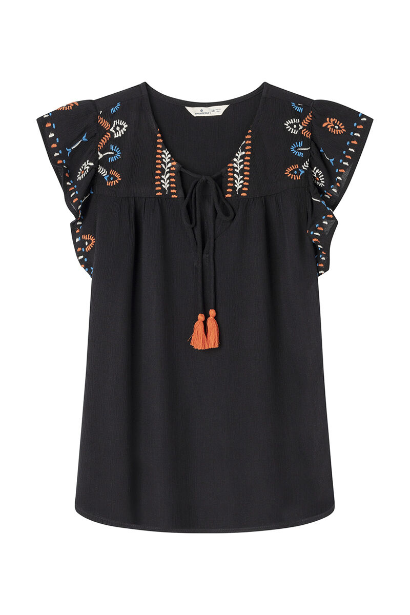 Springfield Blusa fluida bordados negro