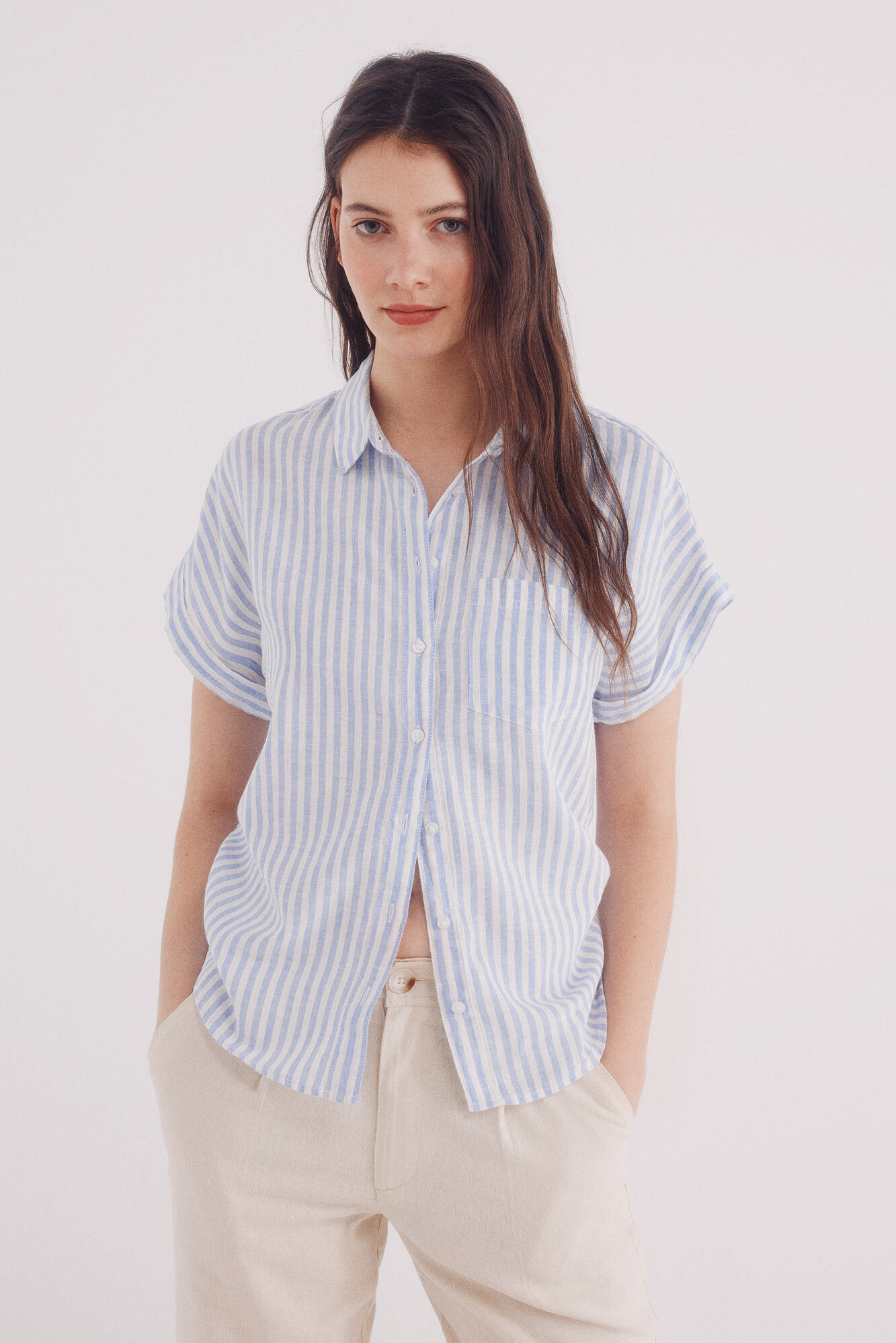 Springfield Camisa manga corta vuelta algod&oacute;n lino