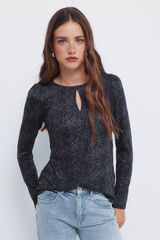 Springfield Playera con escote abertura gris