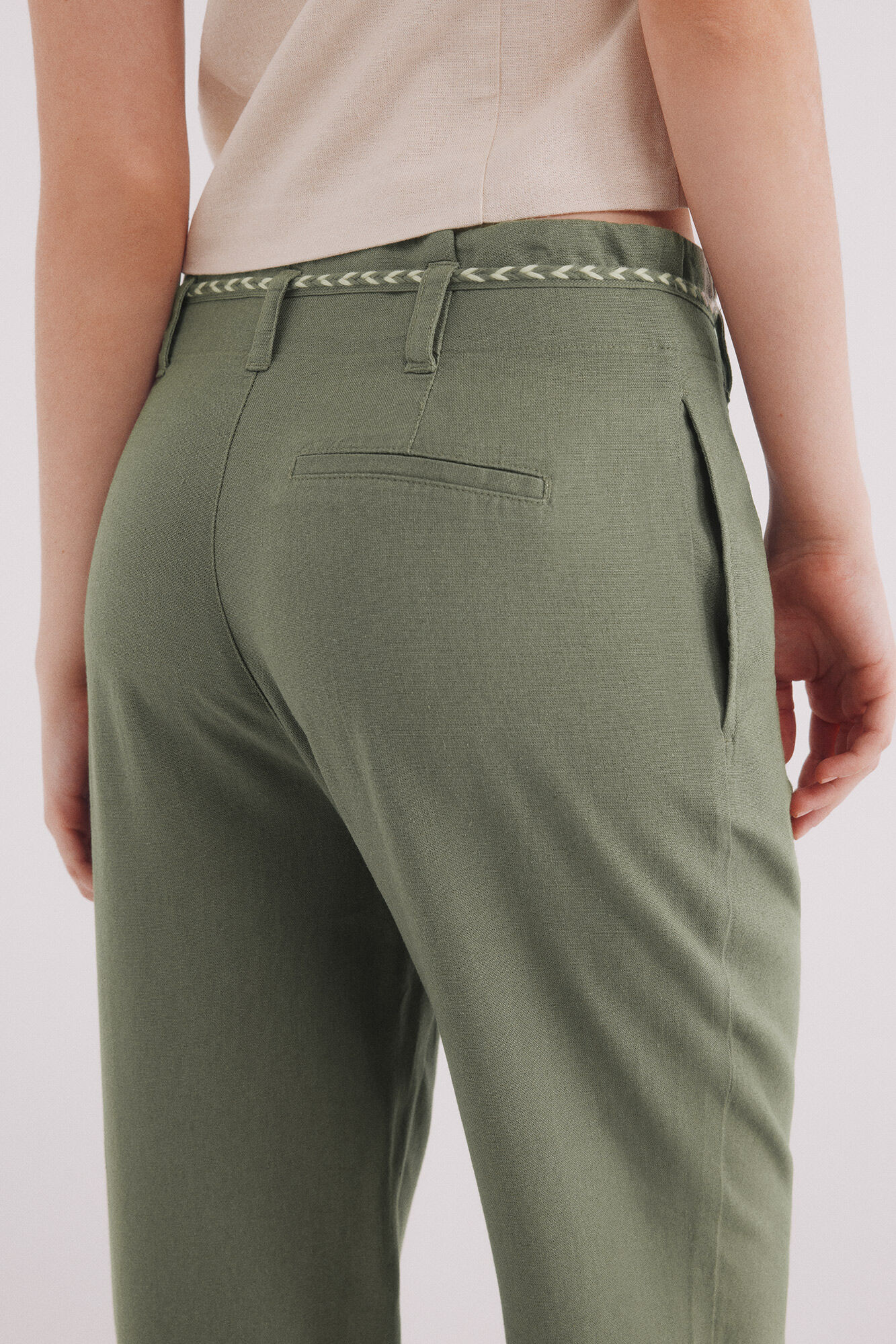 Springfield Pantal&oacute;n pinzas lino kaki