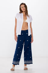 Springfield Pantalones bordados algod&oacute;n lino marino